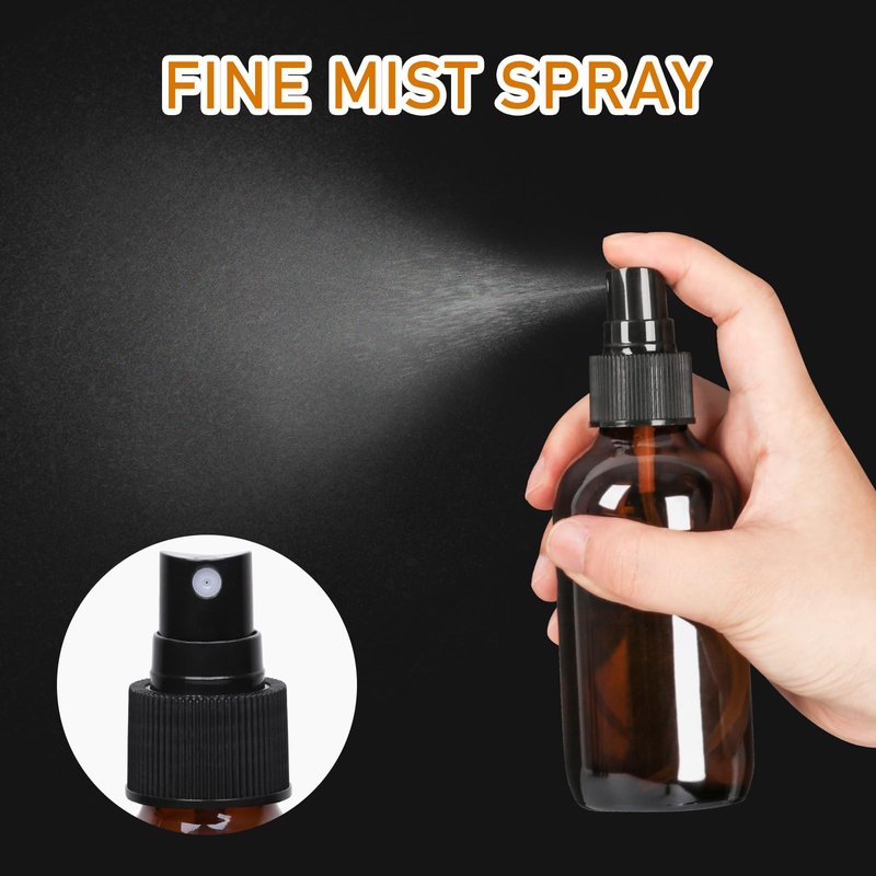 4 oz Amber Glass Spray Bottles 24 Pack, Leakproof Small Refillable Containers for Perfumes, Cleaning Products, Pet, Essential Oils - Empty Travel Size Bottles for Hair, Plants, Premium Sprayers