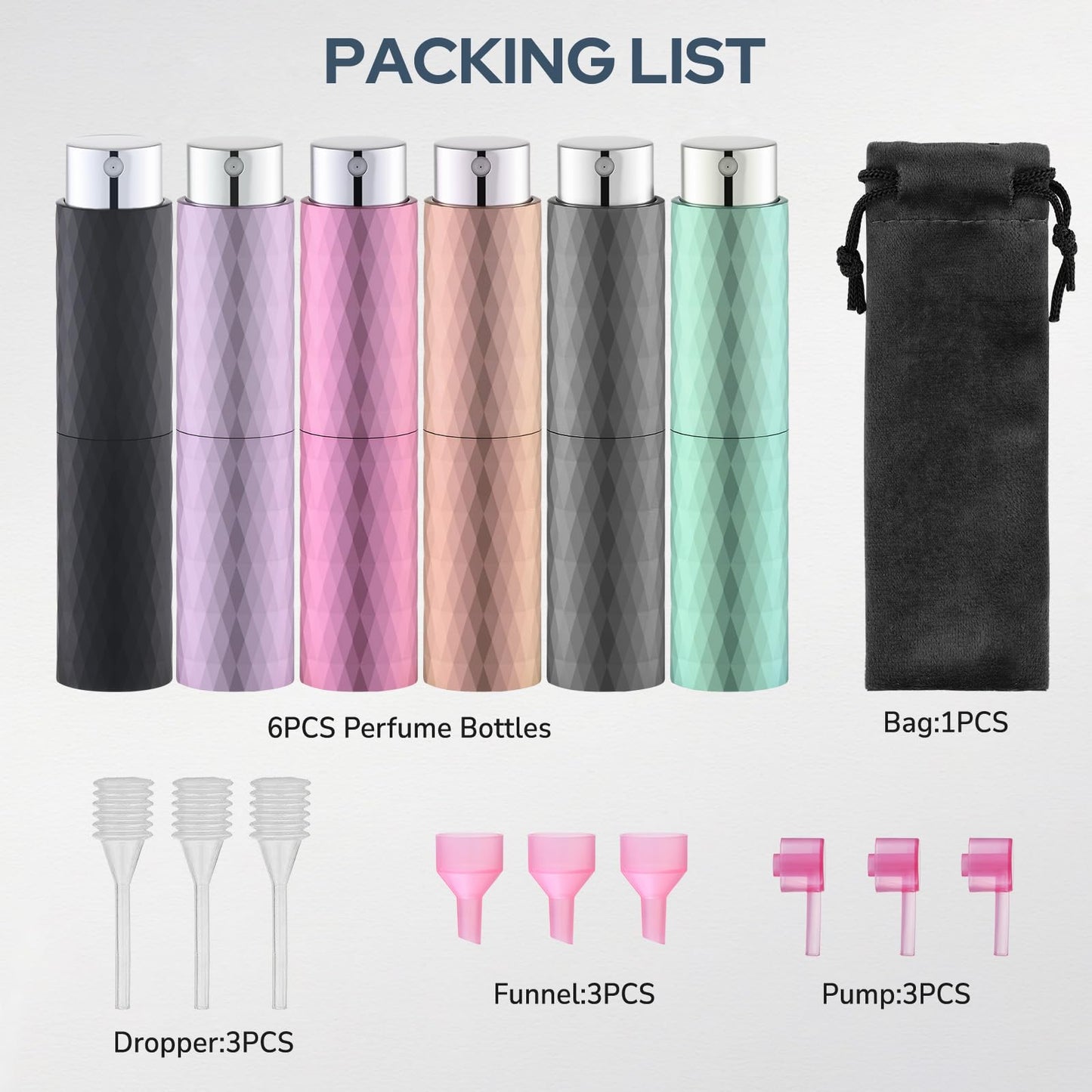 Lulupack Travel Perfume Bottle Refillable, 8ml Cologne Spray Atomizer, 6PCS
