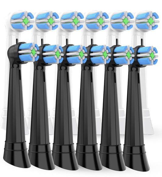 IO Toothbrush Replacement Heads, Compatible with Oral B IO Series 2-10 Electric Toothbrushes, Medium Soft Bristles, Individually Wrapped for Easy Replacement (White+Black, 12PCS)