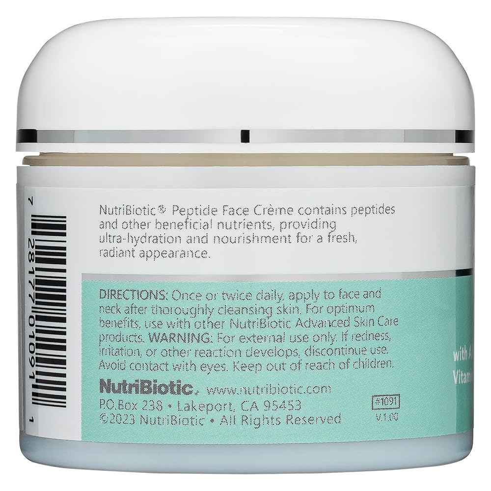 NutriBiotic – Peptide Face Creme with GSE, 2 Oz | Ultra-Hydrating | Collagen Synthesis Support | with Botanical Extracts & Oils & Vitamin E | Natural Fragrance & Paraben Free
