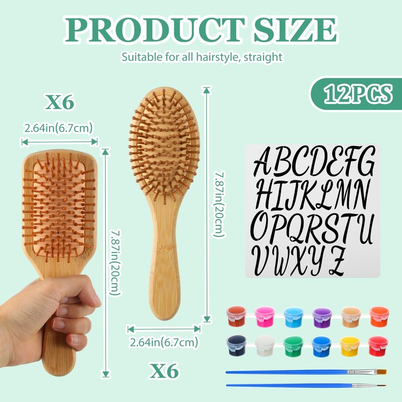 DoubleFill 12 Set DIY Hairbrush Painting Kits Make Your Own Hair Brush Hand Painted Hairbrush Night Party Supplies for Women Party Gift Crafts DIY Spa Night Wedding Activity