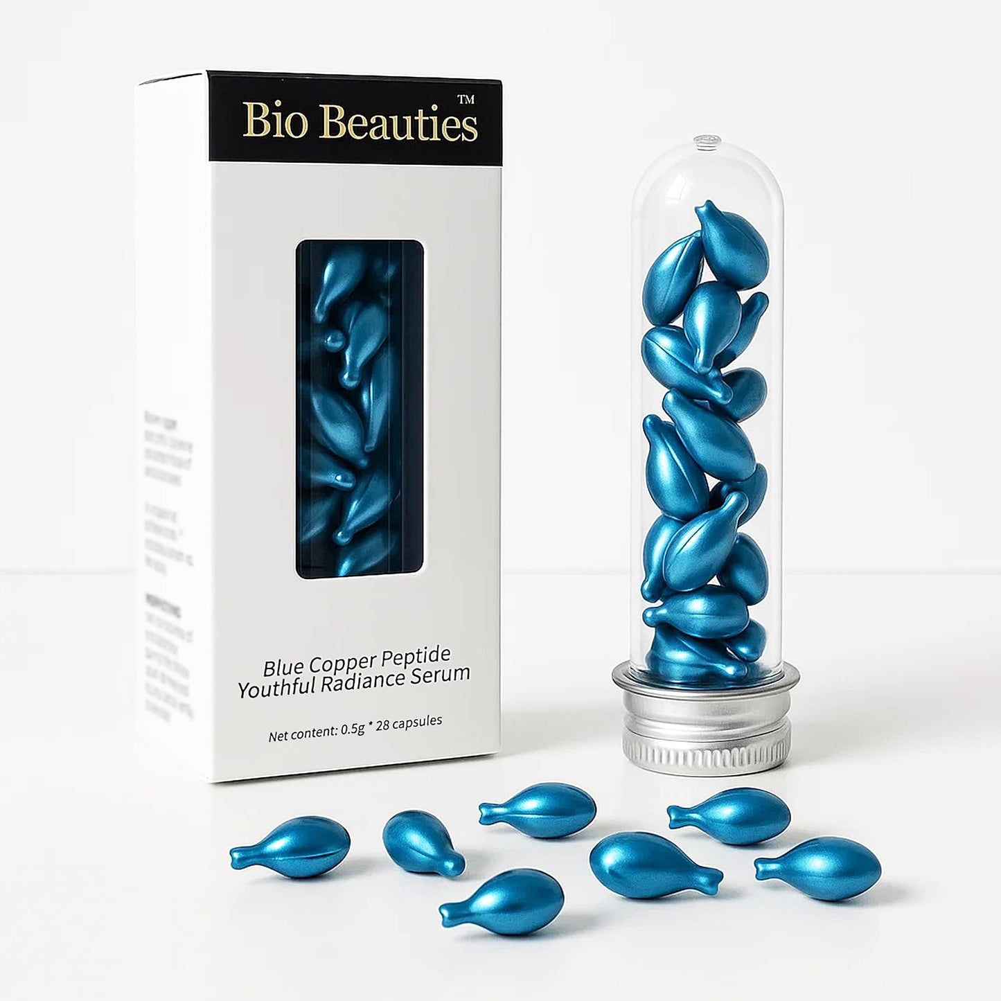 Blue Copper Peptide Serum Capsules for Face - Anti-Aging GHK-Cu Brightening Capsules with Hyaluronic Acid & Peptides for Wrinkle Reduction- Individual Sealed facial capsule for Glowing & Youthful Skin