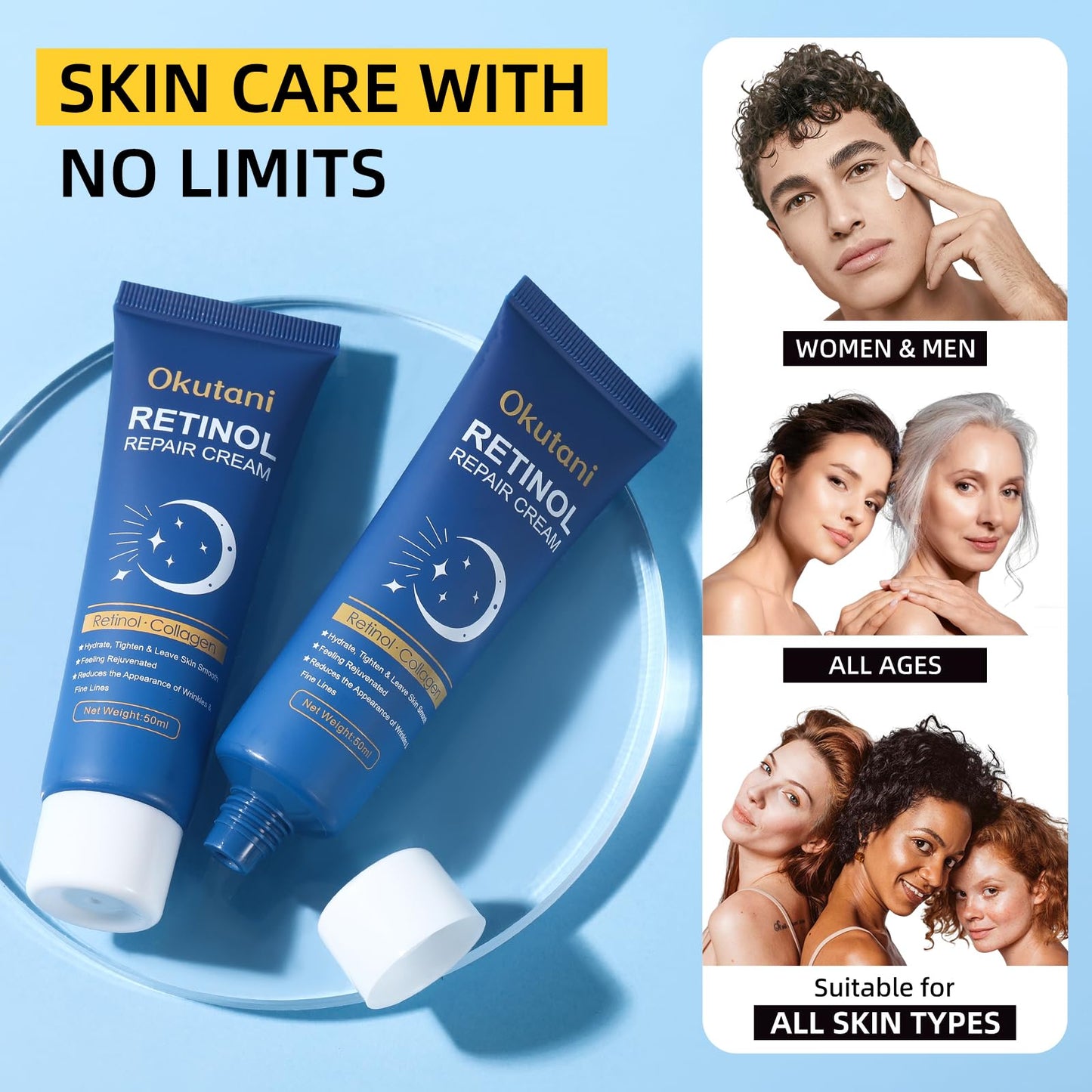 Retinol Cream for Face, Face Moisturizer, Skin Tightening Cream for Face with Collagen and Hyaluronic Acid, Anti-Aging, Firming Skin Care Neck & Décolleté for Day & Night, Instant Lift, 1.7 fl oz
