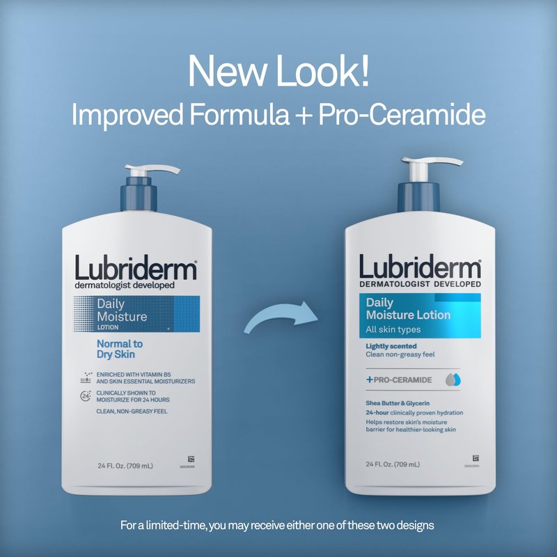 Lubriderm Daily Moisture Lotion+Pro-Ceramide, Shea Butter & Glycerin,Hydrating Face, Hand & Body Lotion, 24hour Moisturizer for Dry Skin, Paraben & Dye Free, Scented, Non-Greasy, 24 FL OZ (Pack of 2)