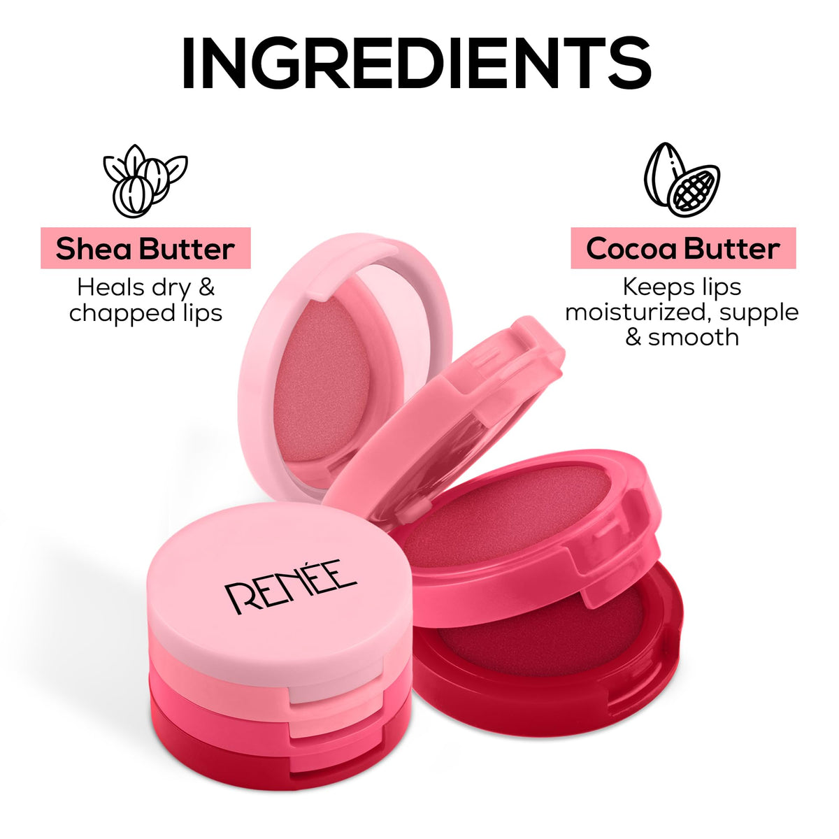 RENEE Glam Stack 3-In-1 Lip & Cheek Tint - 4.5g - 3 Shades in 1, Rich Creamy Natural Seamless Finish, Smooth & Blendable Formula - Travel Friendly, Quick & Easy to Use (Pink, 4.5 Grams)