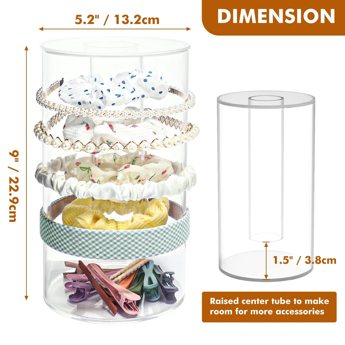 Kamehame Headband and Scrunchie Holder, Bottom Can Place Small Hair Accessories, Clear Acrylic Organizer for Hair Accessories, Hair Clips, Hair Ties, Bows, Pins and More