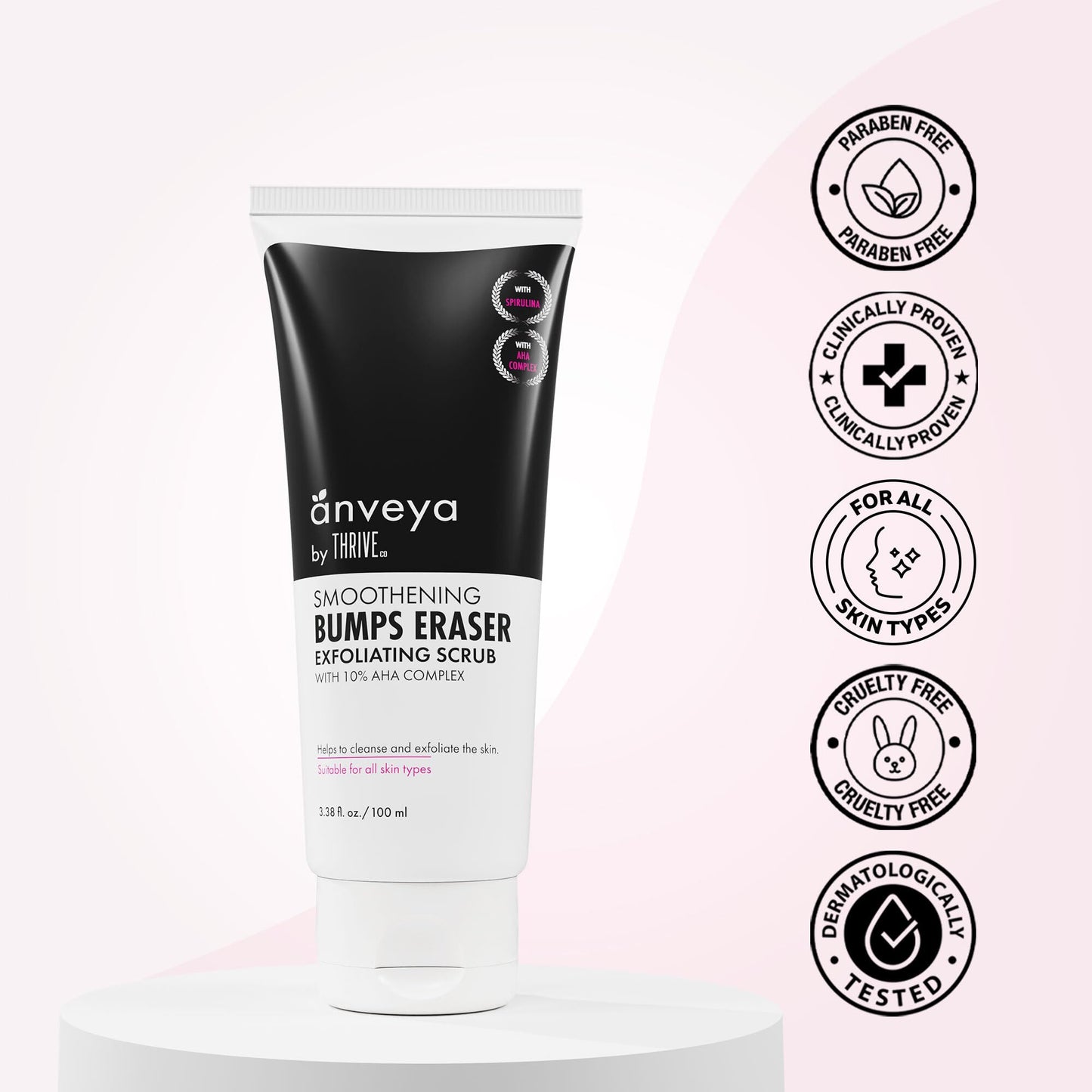 Anveya Smoothening Bumps Exfoliating Body Scrub For Bumpy & Dry Skin, Strawberry Legs, Keratosis Pilaris & Ingrown Hair | Glycolic Acid, Lactic Acid & Spirulina | For Men & Women | 100ml