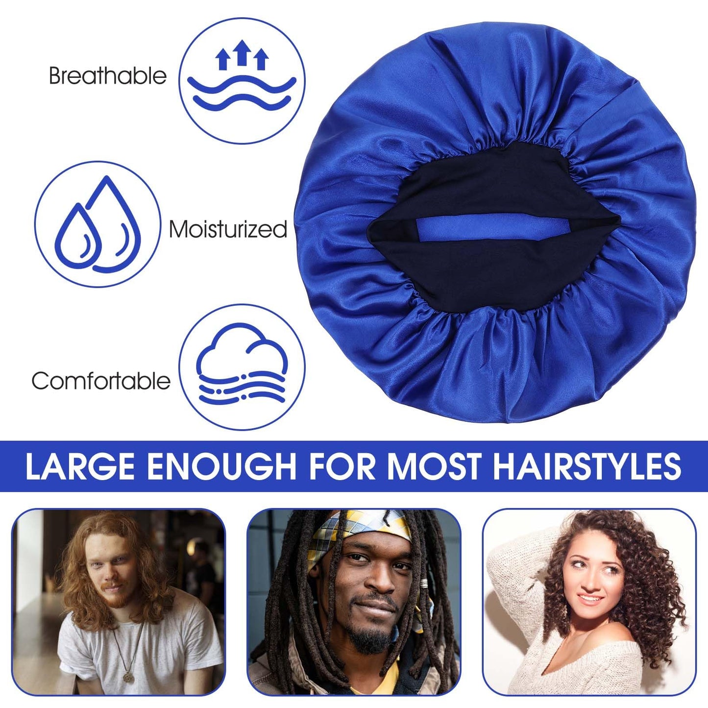 WLLHYF 18 Pcs Large Silk Bonnet for Sleeping, Satin Bonnets Wide Band Hair Bonnet Soft Elastic Hair Wrap Cap Silky Shower Cap for Black Women Men Curly Hairs