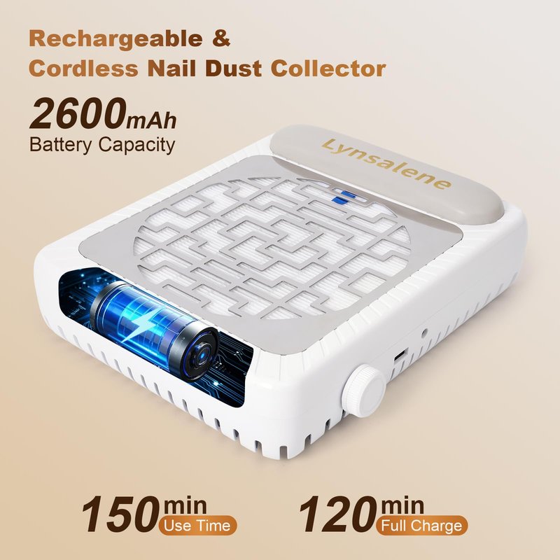 Rechargeable Nail Dust Collector,Portable Dust Collector Nail Tech,40 Speed Adjustable Levels,4000RPM Powerful Suction Nail Vacuum Fan for Acrylic Nail Polishing at Salon & Home
