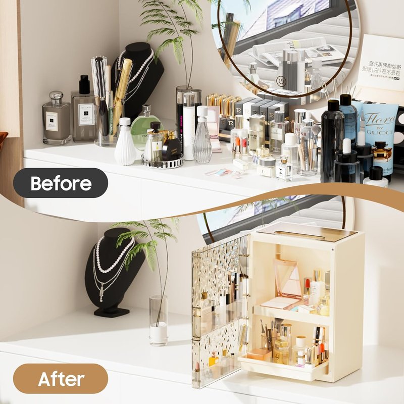 Makeup Organizer with Drawers - Large Transparent Skincare Display Case for Vanity & Bathroom Storage