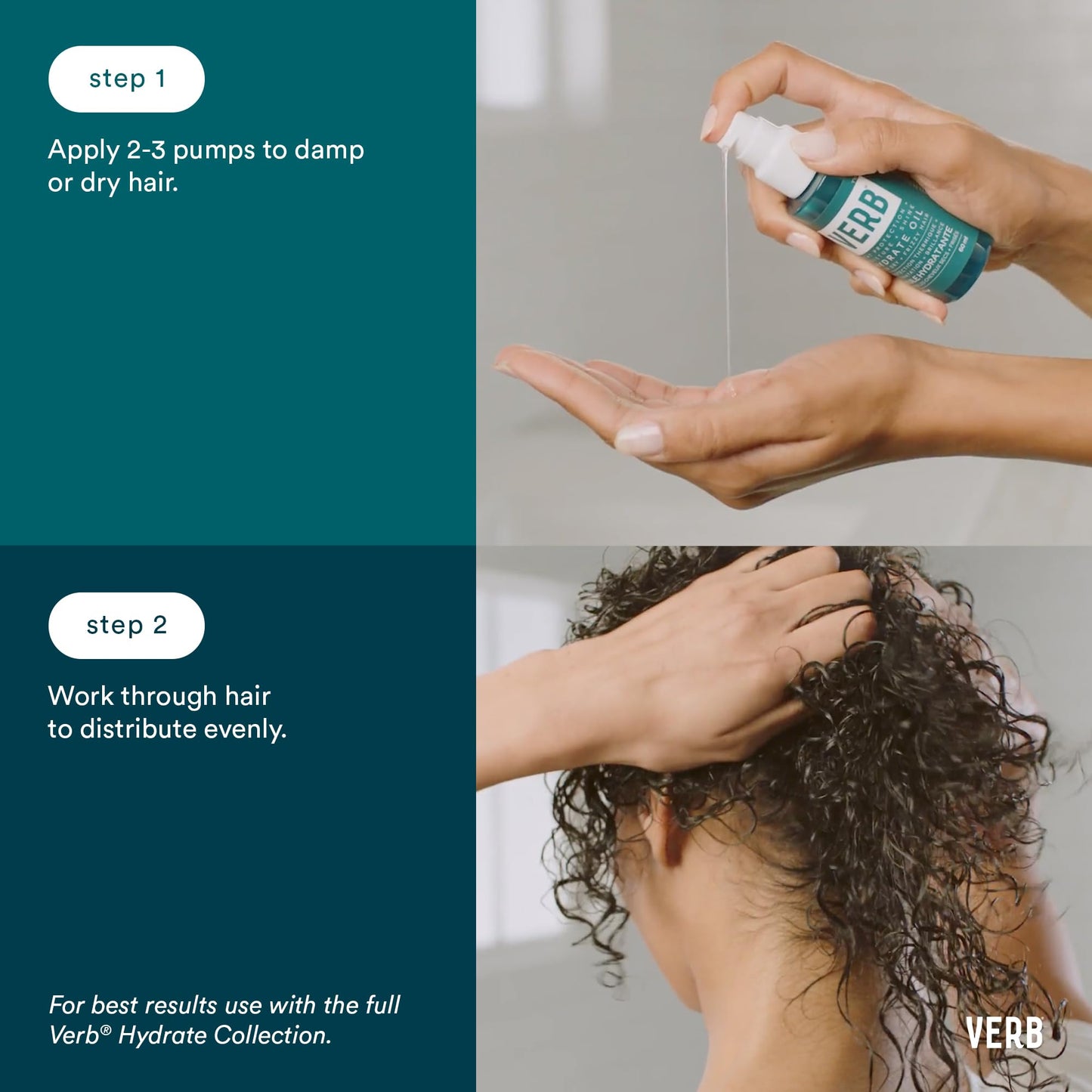 VERB Hydrate Oil Deluxe Sample - Add Moisture -Increases Shine - Smooth Frizz - Heat Protection for Dry + Frizzy Hair - Amber + Warm Jasmine Scent