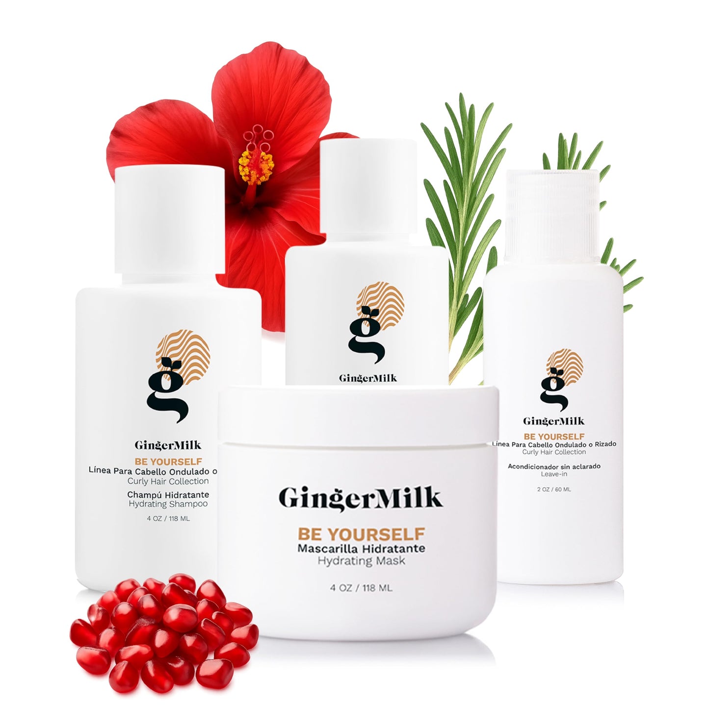 GINGER MILK Curly Hair Travel Set | Curly Method Kit with Shampoo, Hair Mask, Leave-In & Curl Defining Gel + Free Travel Bag | Nourishes, Hydrates & Controls Frizz – TSA Approved Sizes | Be Yourself
