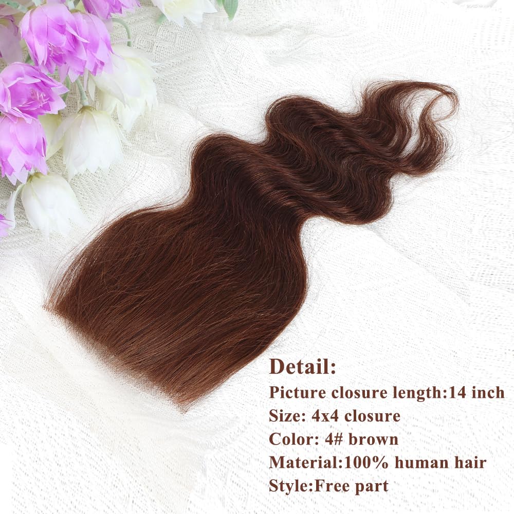 Body Wave Closure - 4x4 Brazilian Human Hair HD Lace in Chocolate Brown | 12 Inch Free Part