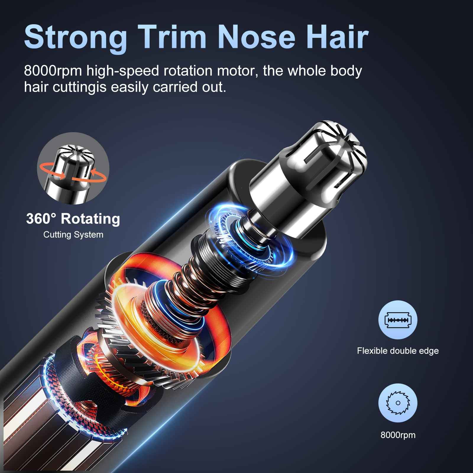 HILYC Professional Nose Hair Trimmer, LED Display, USB Rechargeable, Waterproof Double-Edge Blade for Men, Women, IPX7 Rated, 2025 Model (Round Bottom)