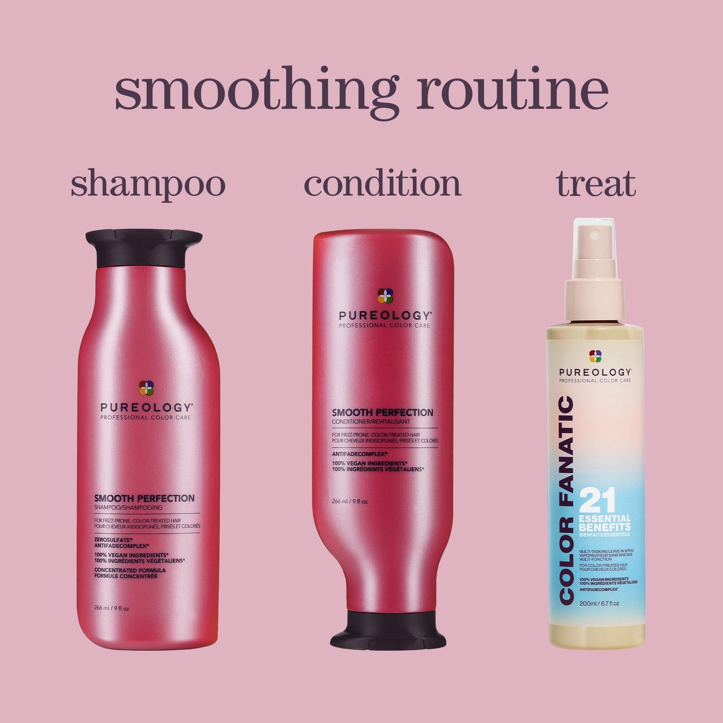 Pureology Smooth Perfection Shampoo - For Frizzy and Color Treated Hair, Smooths Hair & Controls Frizz, Sulfate-Free & Vegan, 9 Oz