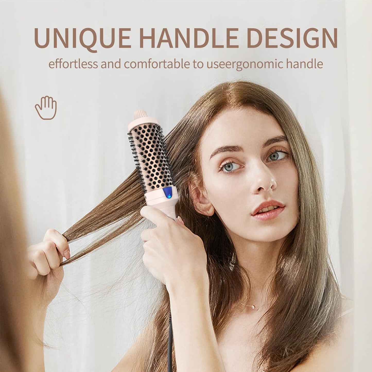 Heated Curling Iron - 1.77 Inch Volumizing Brush with Ceramic Tourmaline | Travel-Friendly Design in Pale Pink