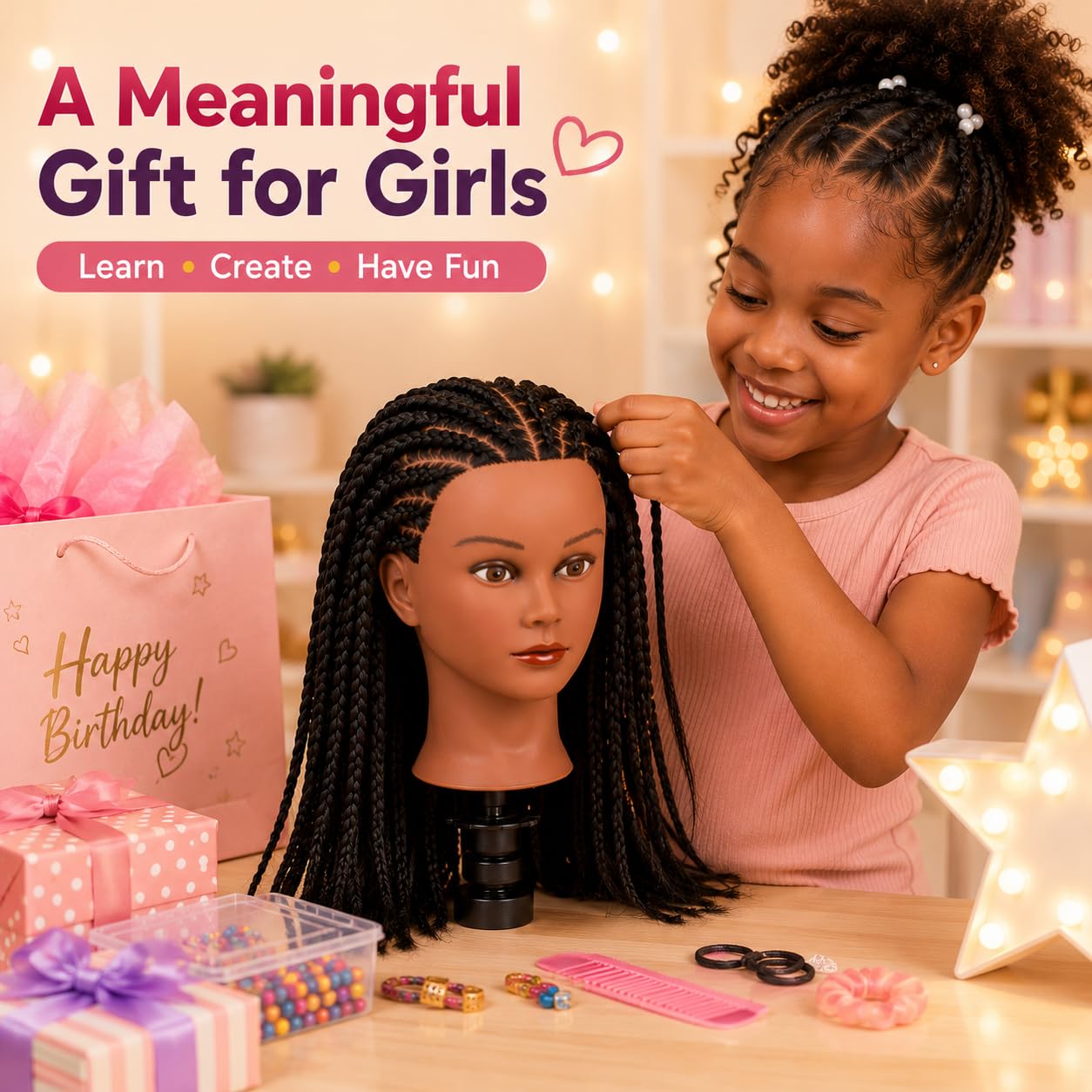 Morris Mannequin Head 100% Human Hair Training Head Kinky Curly Hair Hairdresser Manikin Head Cosmetology Doll Head for Hairdresser Practice Styling Braiding with Clamp Stand (16Inch)