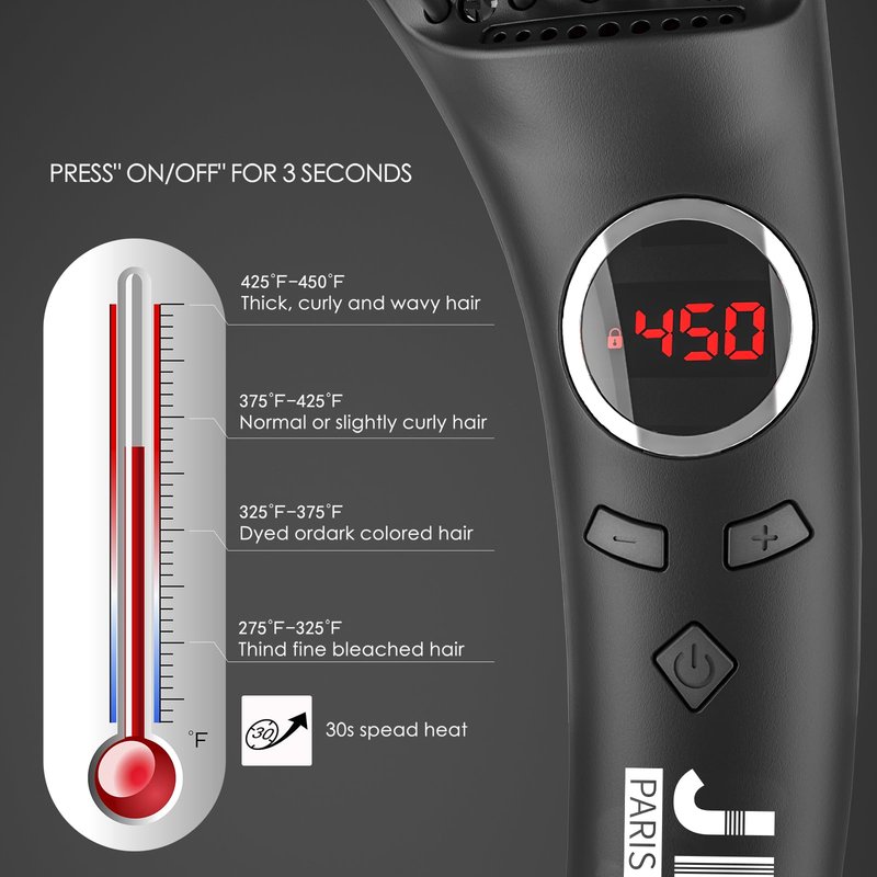 Hair Straightener Brush, Ceramic Ionic Straightening Iron Comb Anti-Scald, Best Soft Round Touch Body, Perfect for Professional Salon at Home (L)