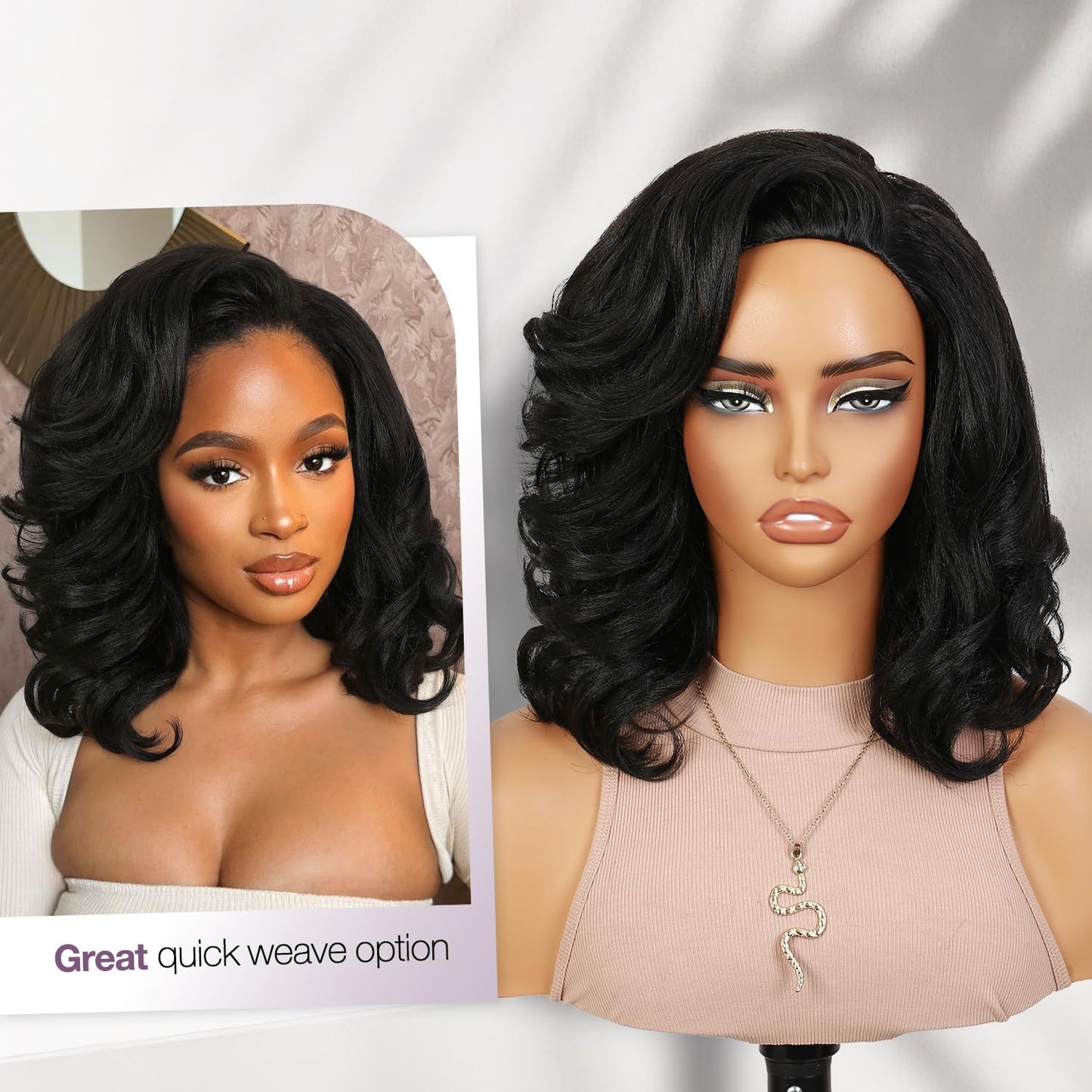 FANCEE Yaki Curly Half Wig Loose Curly Synthetic Kinky Straight Wig With Curly End for Black Women DIY Hair Style