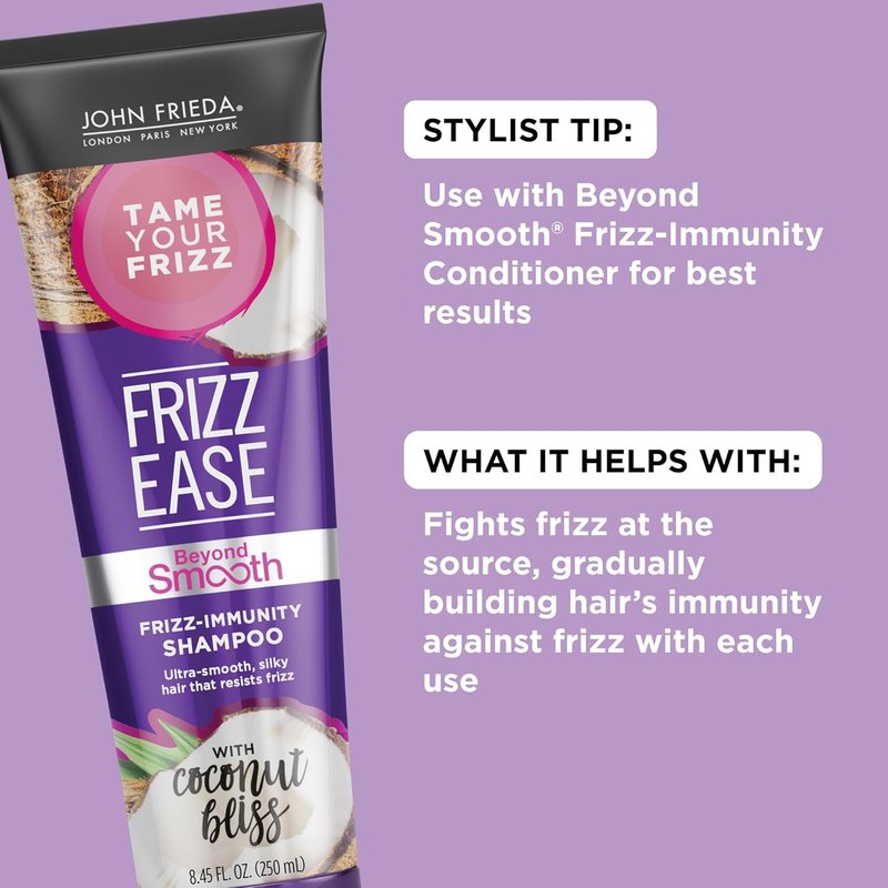 John Frieda Frizz Ease Beyond Smooth Shampoo - Anti-Humidity & Frizz-Resistant, Infused with Coconut Oil | 8.45 Oz