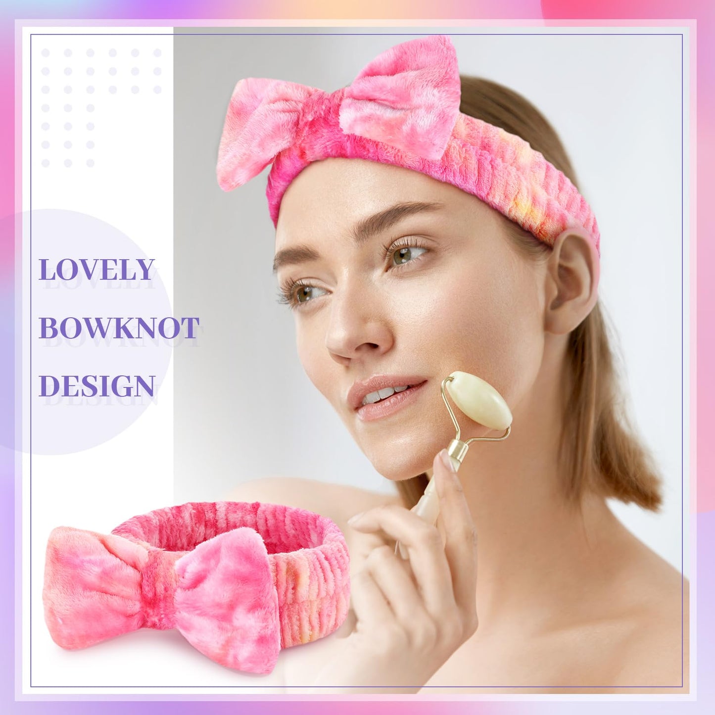 Riceshoot 24 Pieces Spa Headband Skincare Microfiber Tie Dye Headband Elastic Bow Tie Makeup for Washing Face Hair Wrap Accessories for Women Shower Gift