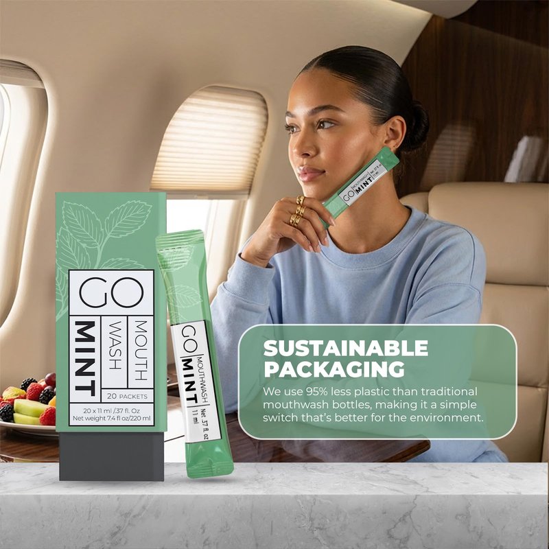 GO Travel Size Mouthwash Packets – Individual Mini Single Packets for Fresh Breath - TSA Compliant - Smart Packet Design to Reduce Travel Bottle Waste. Alcohol-Free.