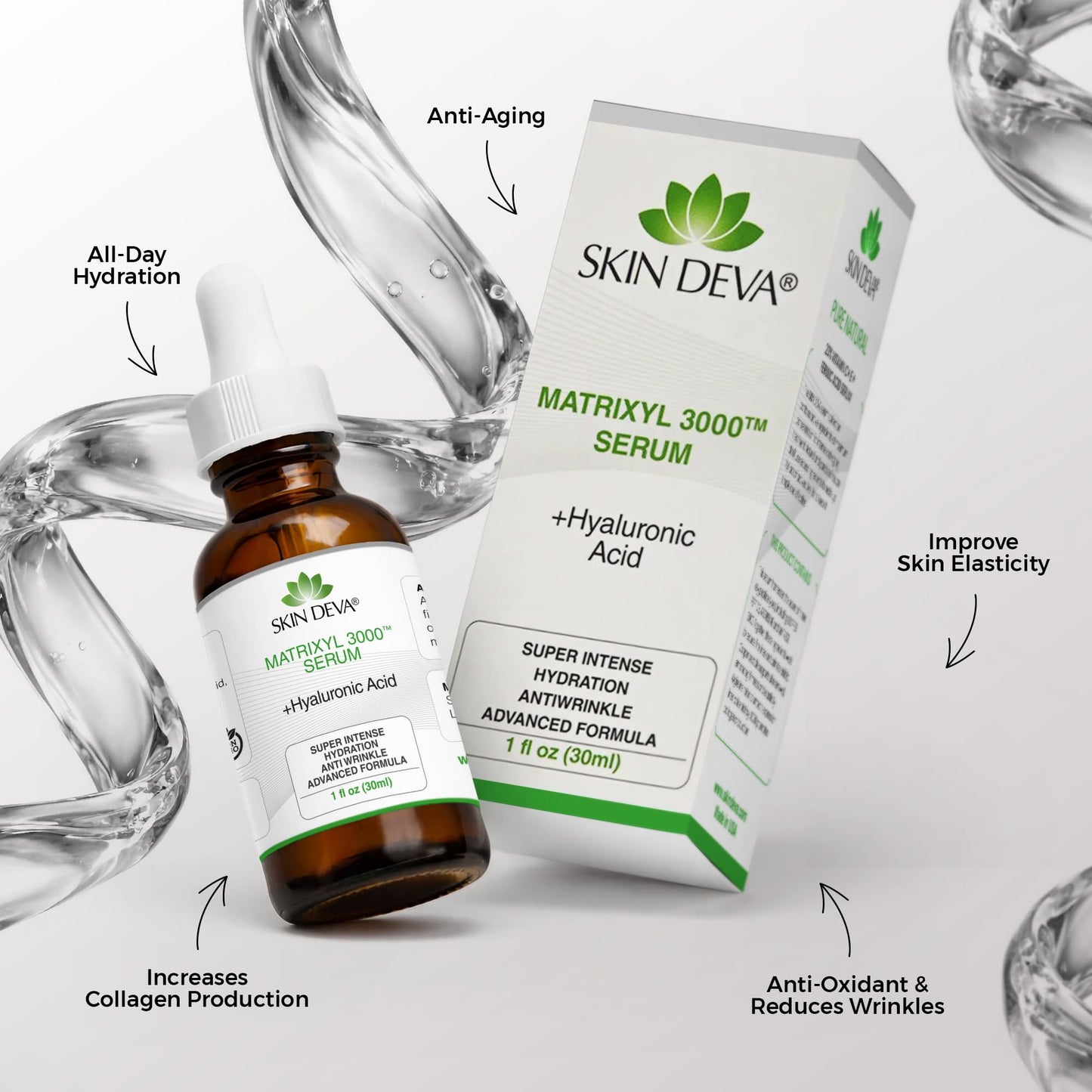 SKIN DEVA 1 fl oz Matrixyl 3000 with Hyaluronic Acid Serum Peptides Serum For Face Hydration with Hyaluronic Acid Stimulates Collagen Repair Mechanisms Lightweight Anti Aging Moisturizer