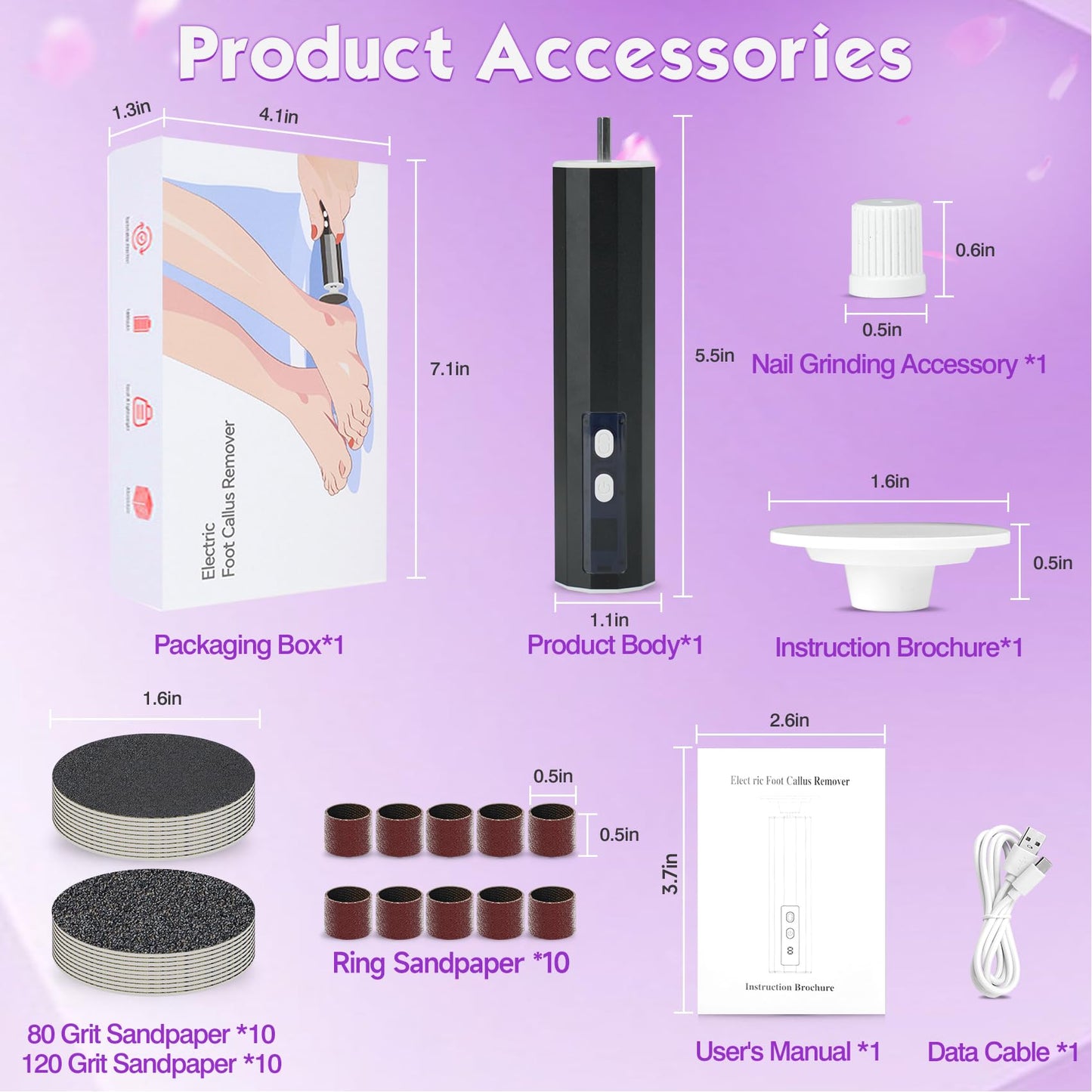Electric Foot Callus Remover, Professional Pedicure Kit for Women & Men - Electric Foot File with Speed Adjustment & Rotation Control for Feet Care, Includes 20Pcs Sandpaper + 10Pcs Barrel Sandpaper