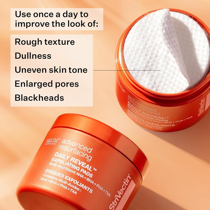 StriVectin Advanced Resurfacing Exfoliating Face Pads - Instant Wrinkle Blurring Primer for Smooth Skin | 30 Pads