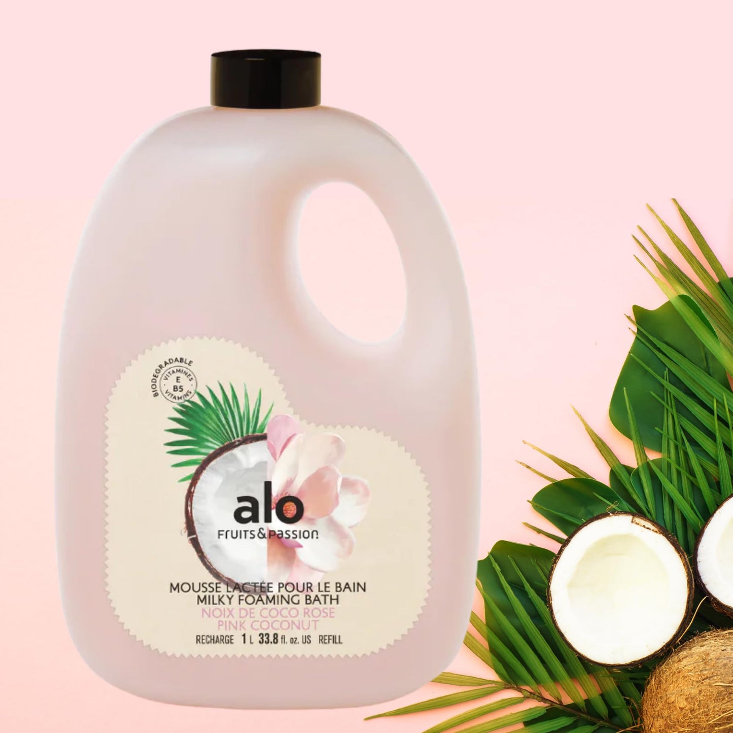 ALO Fruits & Passion Pink Coconut Milky Foaming Bath Refill, 33.8 fl oz, Made in Canada