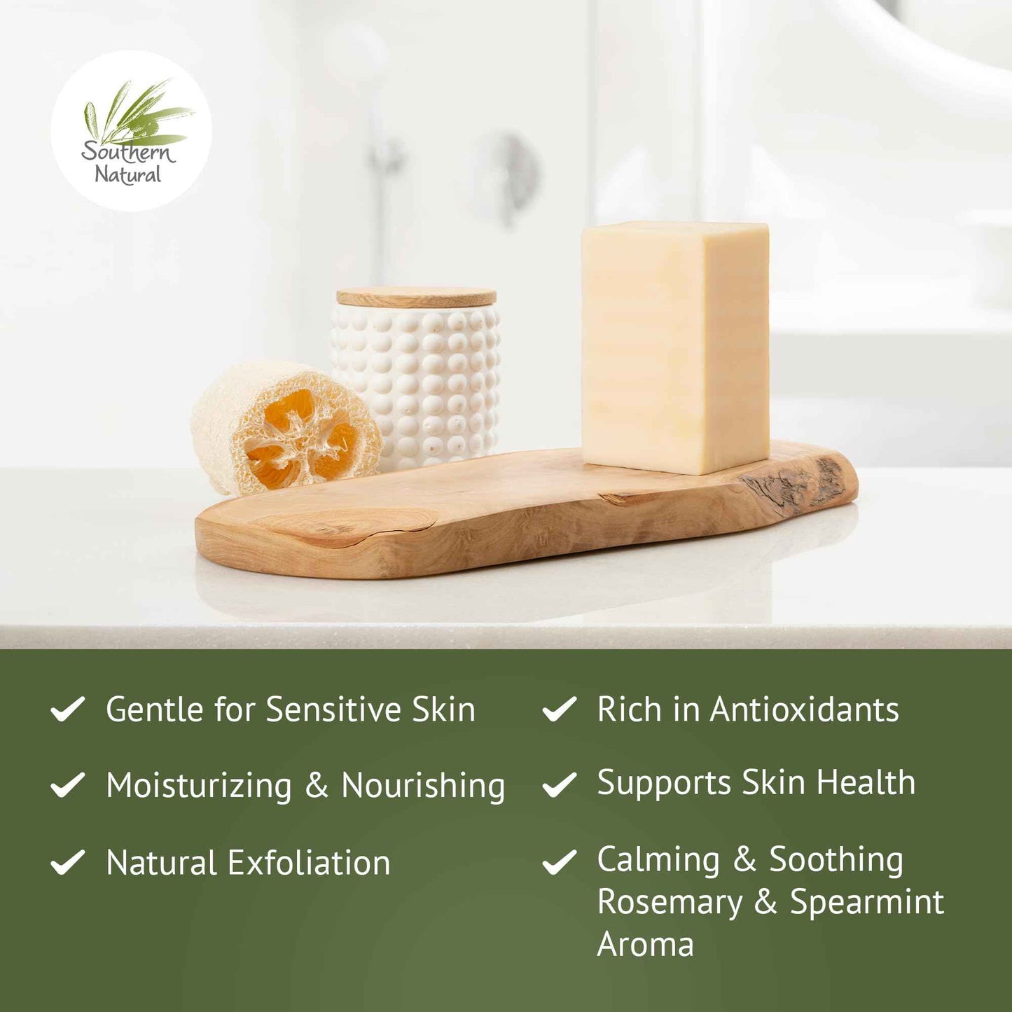 Southern Natural Handmade Goat Milk Soap Bar - Nourishing Cleanser for Dry and Sensitive Skin, Homemade Face & Body Wash with Rosemary Mint, Spearmint Essential Oil, 2-Pack (4-4.5 oz)