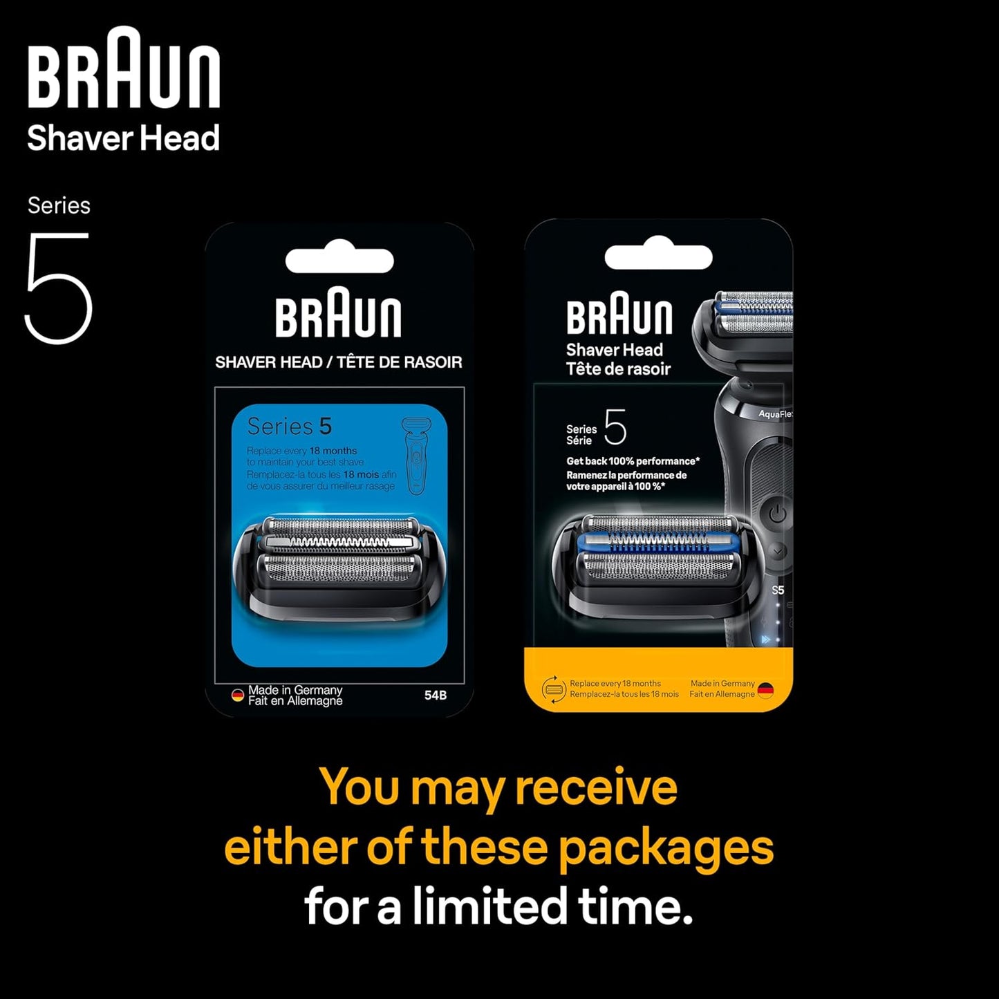 Braun Series 5 Electric Shaver Replacement Head - Effortless Attachment for Optimal Shaving | Compatible with Series 5 54B, Black