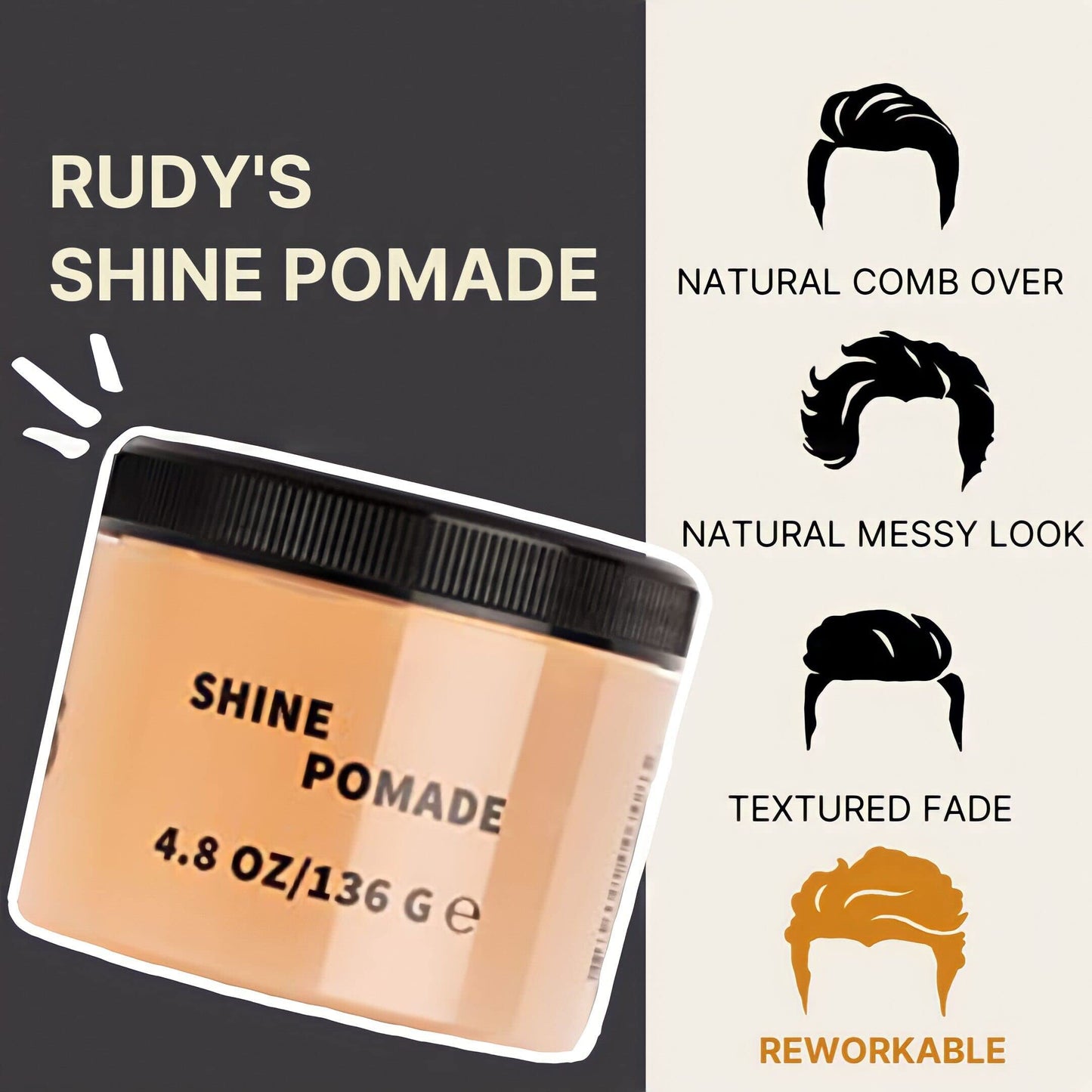Rudy's Shine Pomade - Frizz Control with Medium Hold, Non-Greasy - for Curly or Textured Hair (2.2 oz)