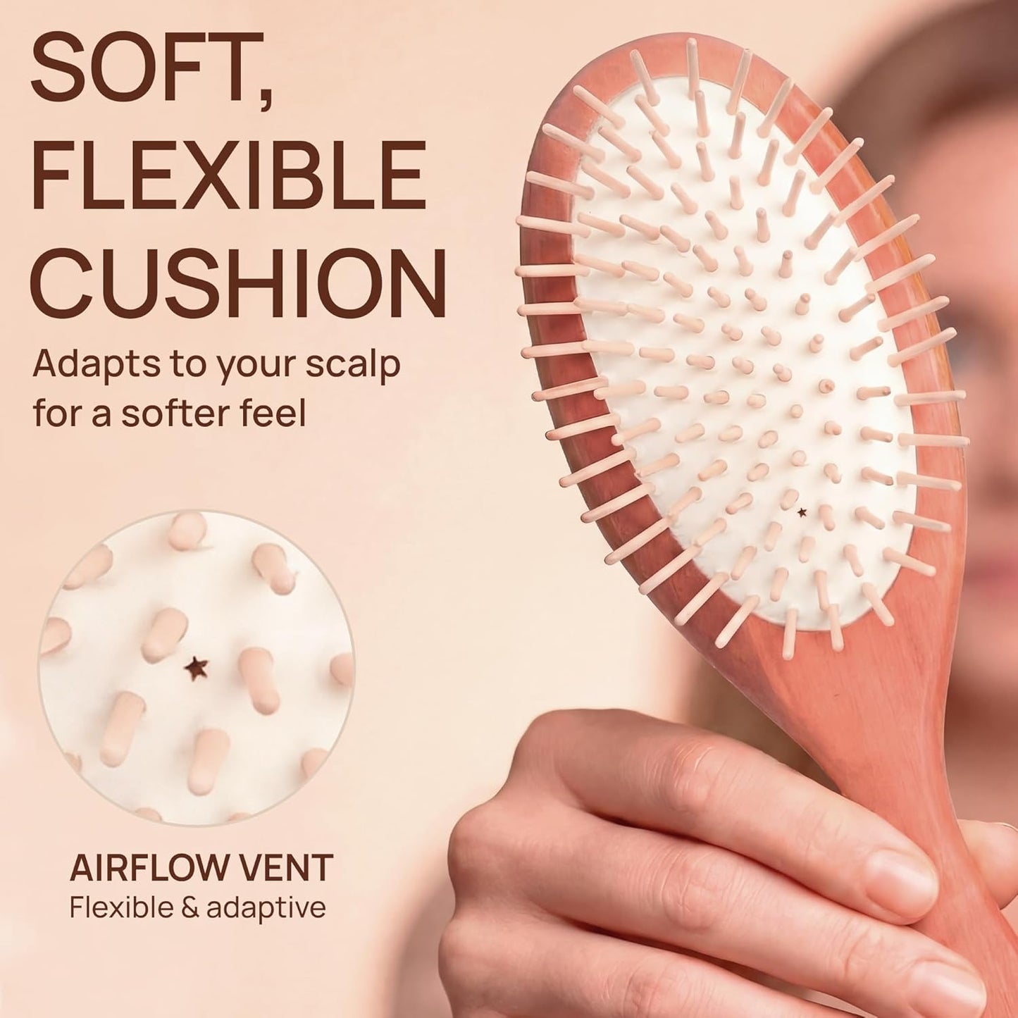 Natural Wooden Hair Brush - Anti-Breakage Wood Bristle with Pear Wood Handle | Gentle Scalp Massage, Anti-Static for All Hair Types