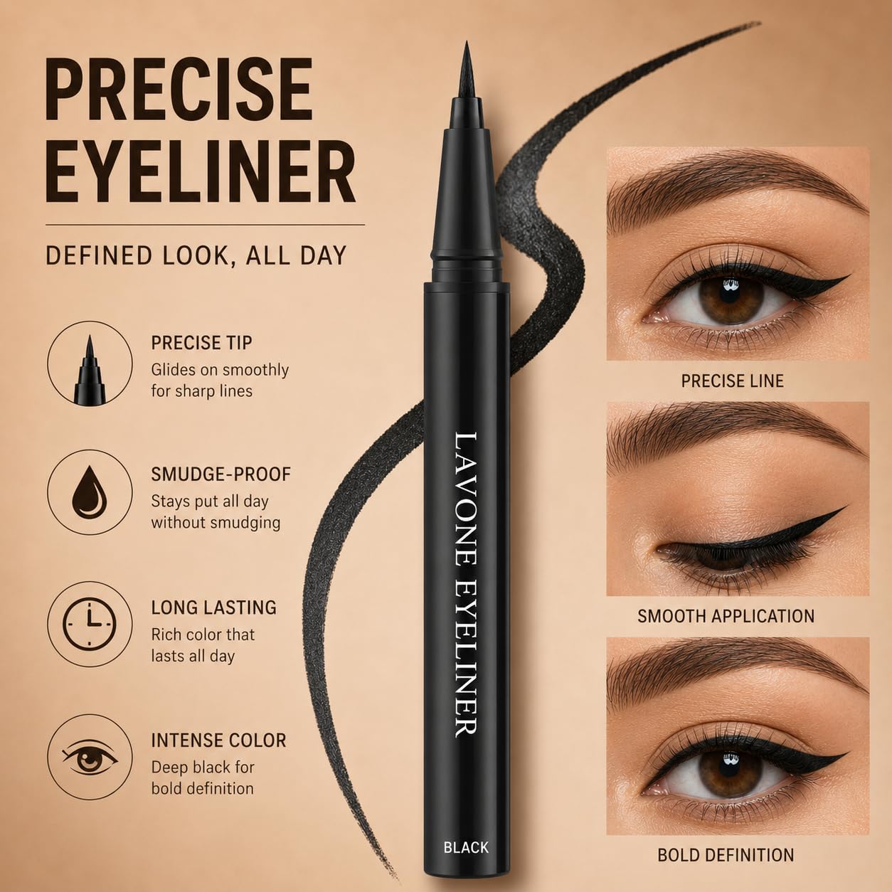 LAVONE Eyebrow Makeup Kit, Waterproof Eyebrow Pen, Brow Wax and Eyeliner Set with Dual-Ended Brow Brush for Naturally Fuller Brows, Smudge-Proof (Dark Brown)