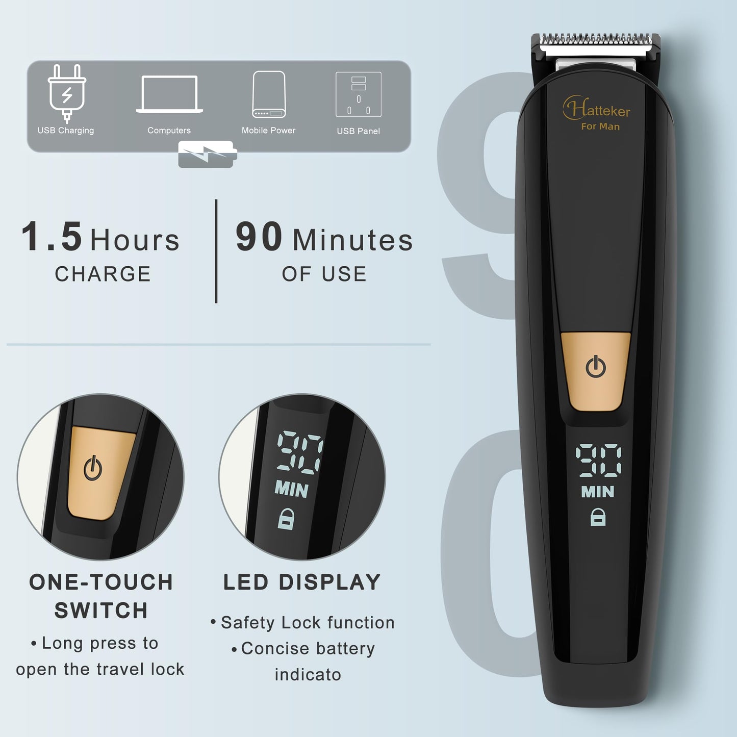 Hatteker Beard Trimmer for Men Mustache Trimmer T-Blade Beard Grooming Kit Hair Clipper Electic Razor Shavers Cordless Waterproof Nose Body Trimmer 8 in 1 Adjustable Speed