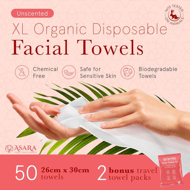 Disposable XL Facial Wipes - Organic Vegan Biodegradable Face Towels for Sensitive Skin | 100 Count