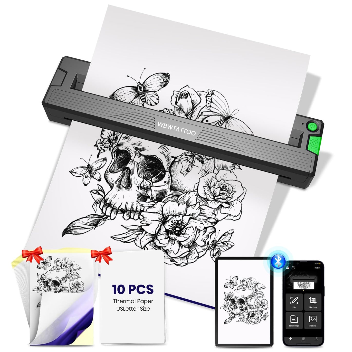 2026 New Tattoo Stencil Printer Machine,Thermal Portable Wireless Bluetooth Printer,for Tattoo Artists&Beginners,with Transfer Paper and Thermal Paper,Compatible with Phone&PC (Black)