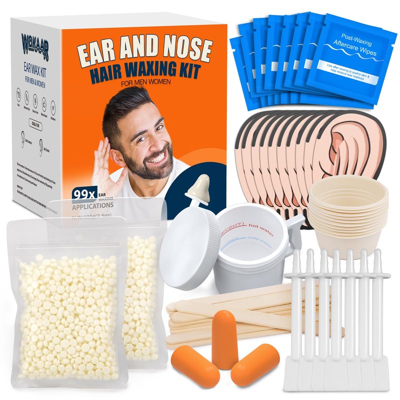 Ear Hair Removal Kit - Nose & Eyebrow Waxing for Men & Women | 100g Wax, 30 Sticks, Lasts 5 Weeks