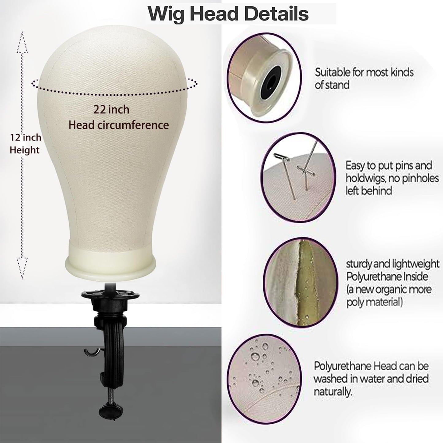 simnient 22 Inch Wig Head Mannequin Head for Wigs, Wig Stand with Head for Hair Styling Practice Display Wigs Making Tripod Stand with T Pins Set