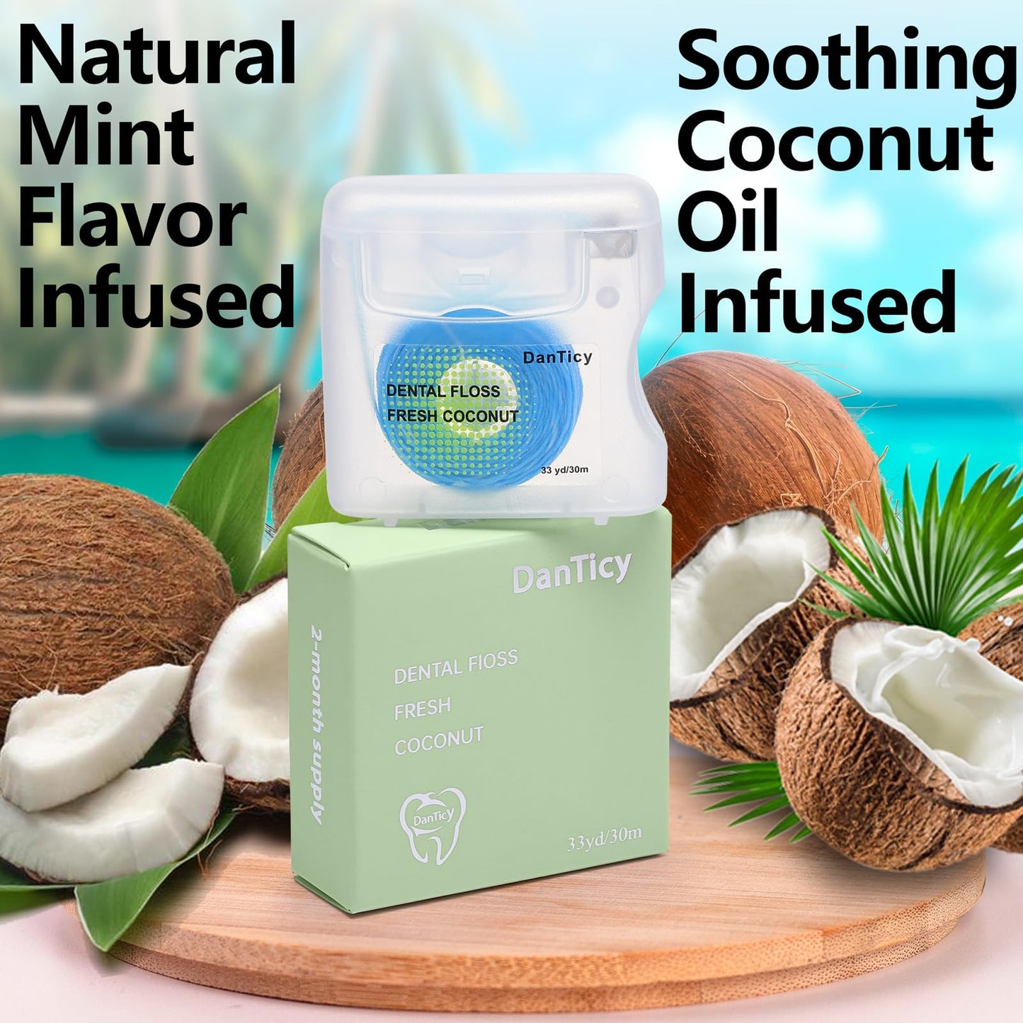 Coconut-Oil Infused Woven Dental Floss,Deep Clean Natural Vegetable Waxed Floss,Extra Wide Cleaning and Slides Smoothly & Easily,PFAS Free | Coconut Flavored(33 Yds x 1 Unit)