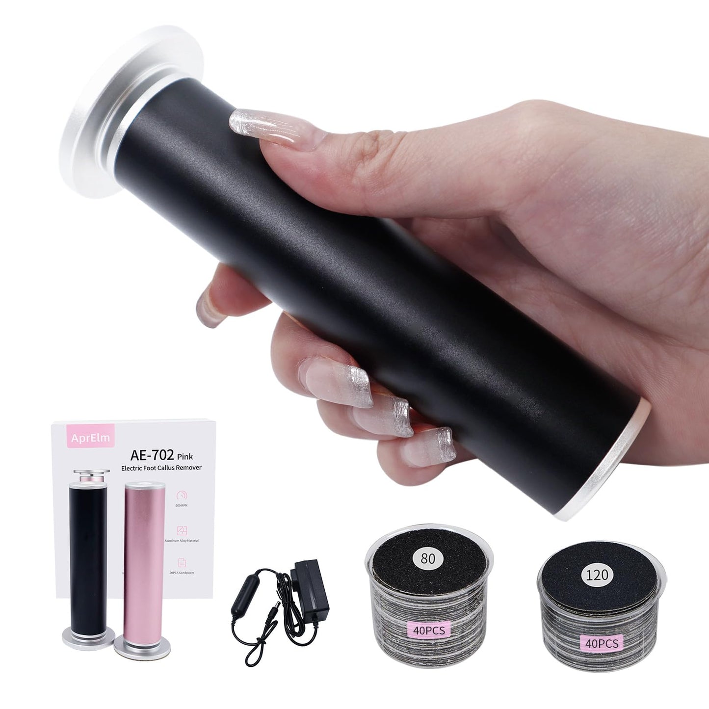 APRELM Electric Foot Callus Remover with 80pcs Sandpaper Discs, 4.8IN Longer Professional Callus Remover for Feet, Pedicure Tools Foot File for Dead Skin