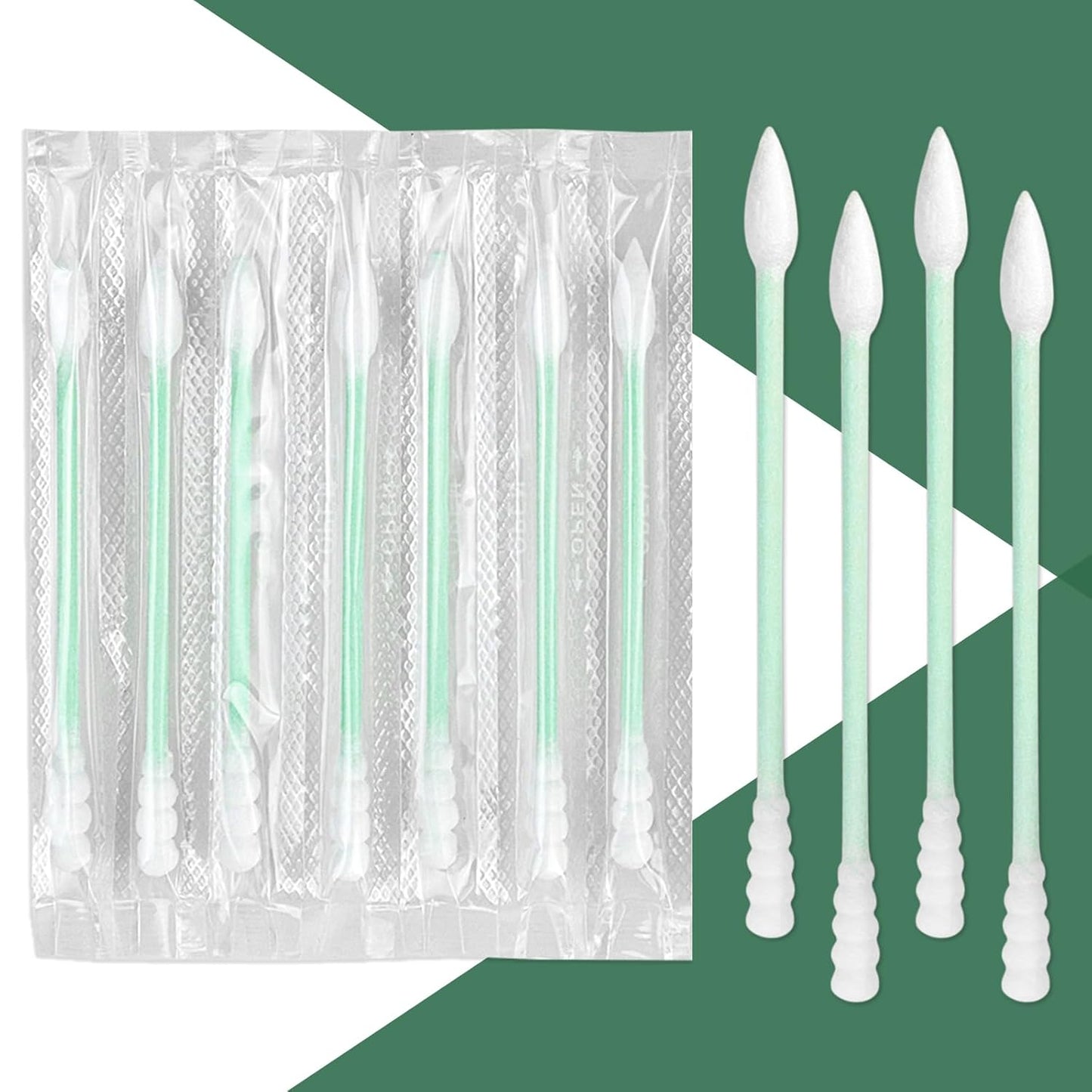 Individually Wrapped Cotton Swabs - 1000 Count Travel Swabs for Ear & Makeup | Green Spiral Pointed End