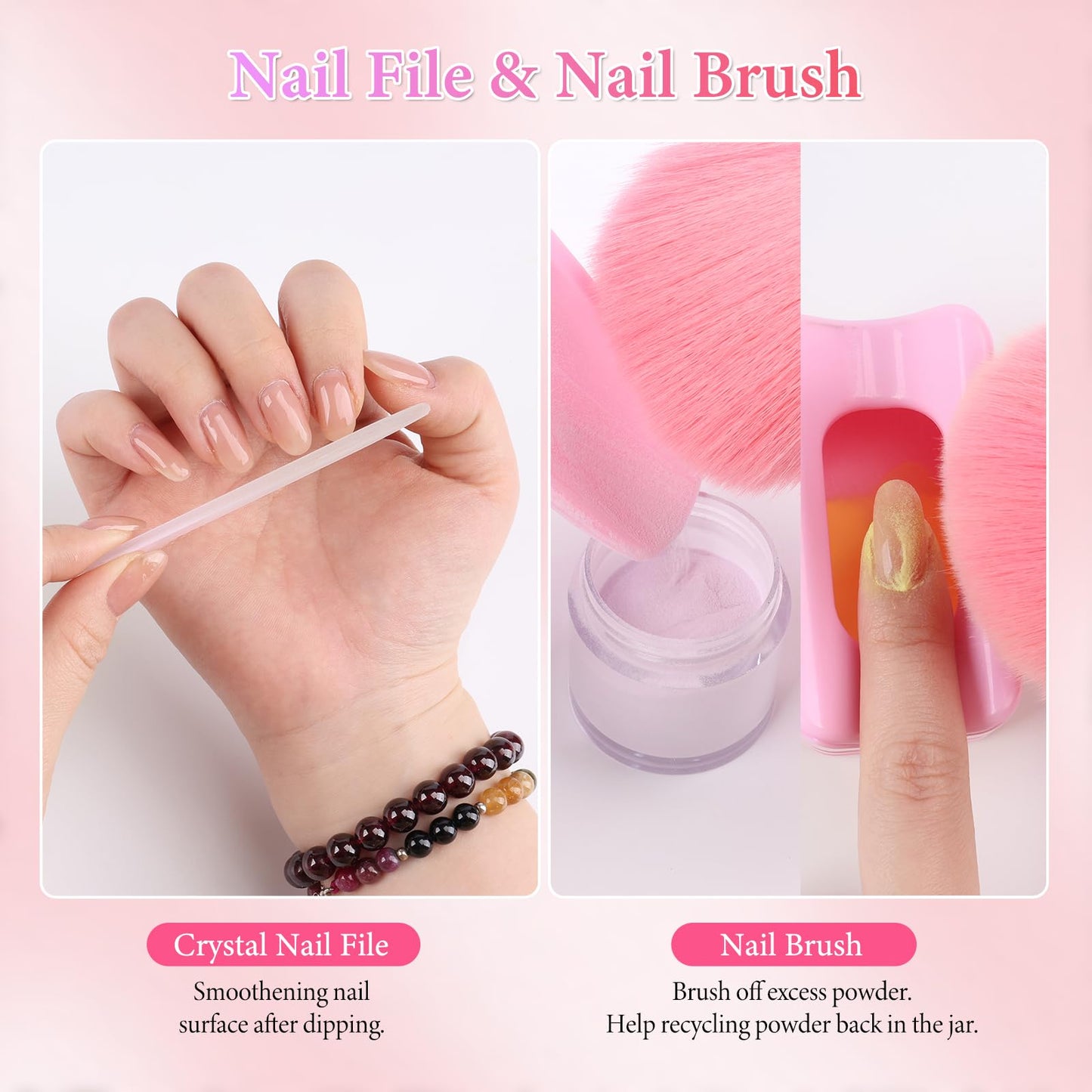 heemeei Dip Powder Recycling Tray System, Portable Nail Dip Powder Tray Kit with Nail Dust Brush, Glass Nail File, French Nail Art Manicure Essential Tool, Makeup Tool Glitter Saver
