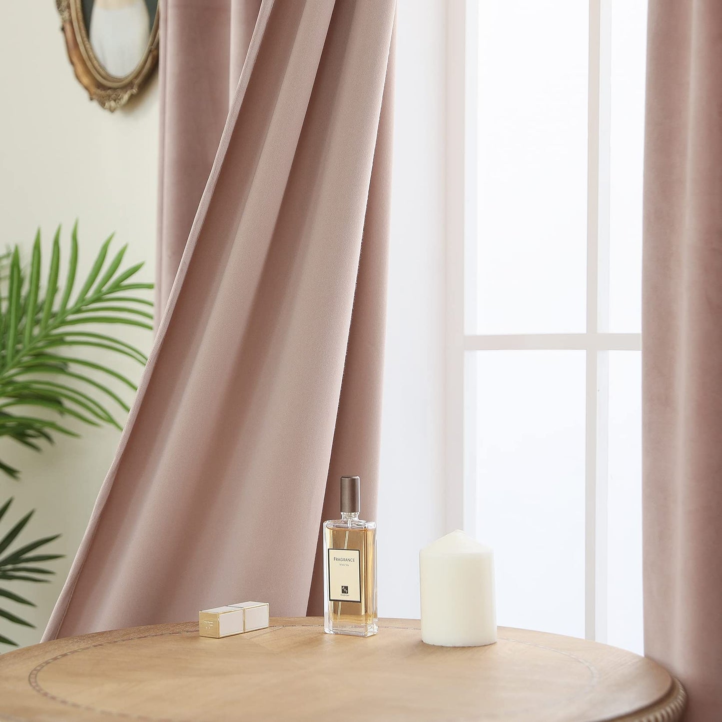WODFAMY Velvet Curtains Grommet Ring Window Panel Set Drapes Blackout Drape Panels - Lights Blackout Window Treatment Curtain Sets for Home Decoration Dining Living Room 52Wx63L Inch 2 Panels