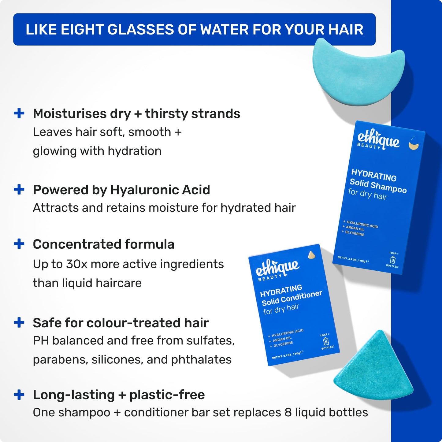 Ethique Hydrating Conditioner Bar for dry hair with Hyluronic Acid - Plastic-Free, Cruelty-Free, Vegan, 2.12 oz