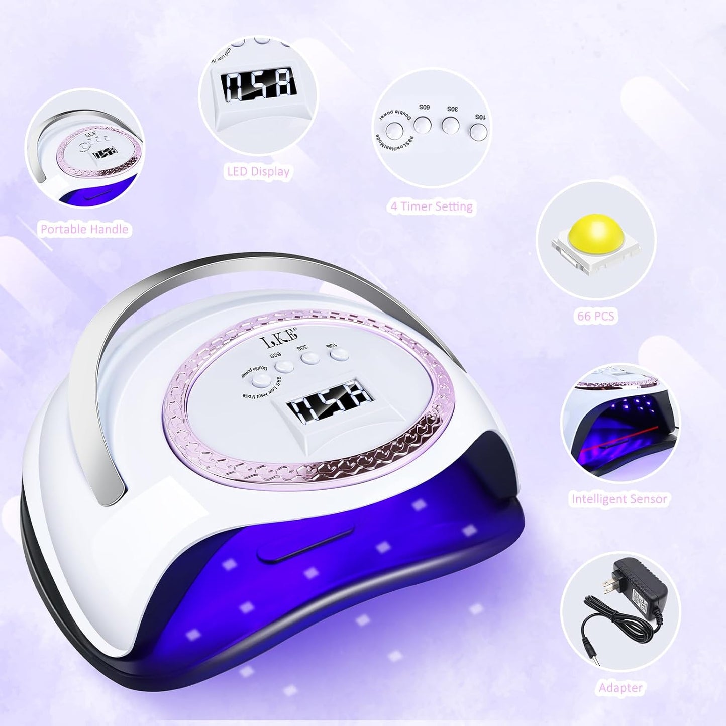 UV Nail Lamp - 72W LED Nail Dryer with 3 Timer Settings & LCD Touch Display | Perfect for Home & Salon Use - C-White