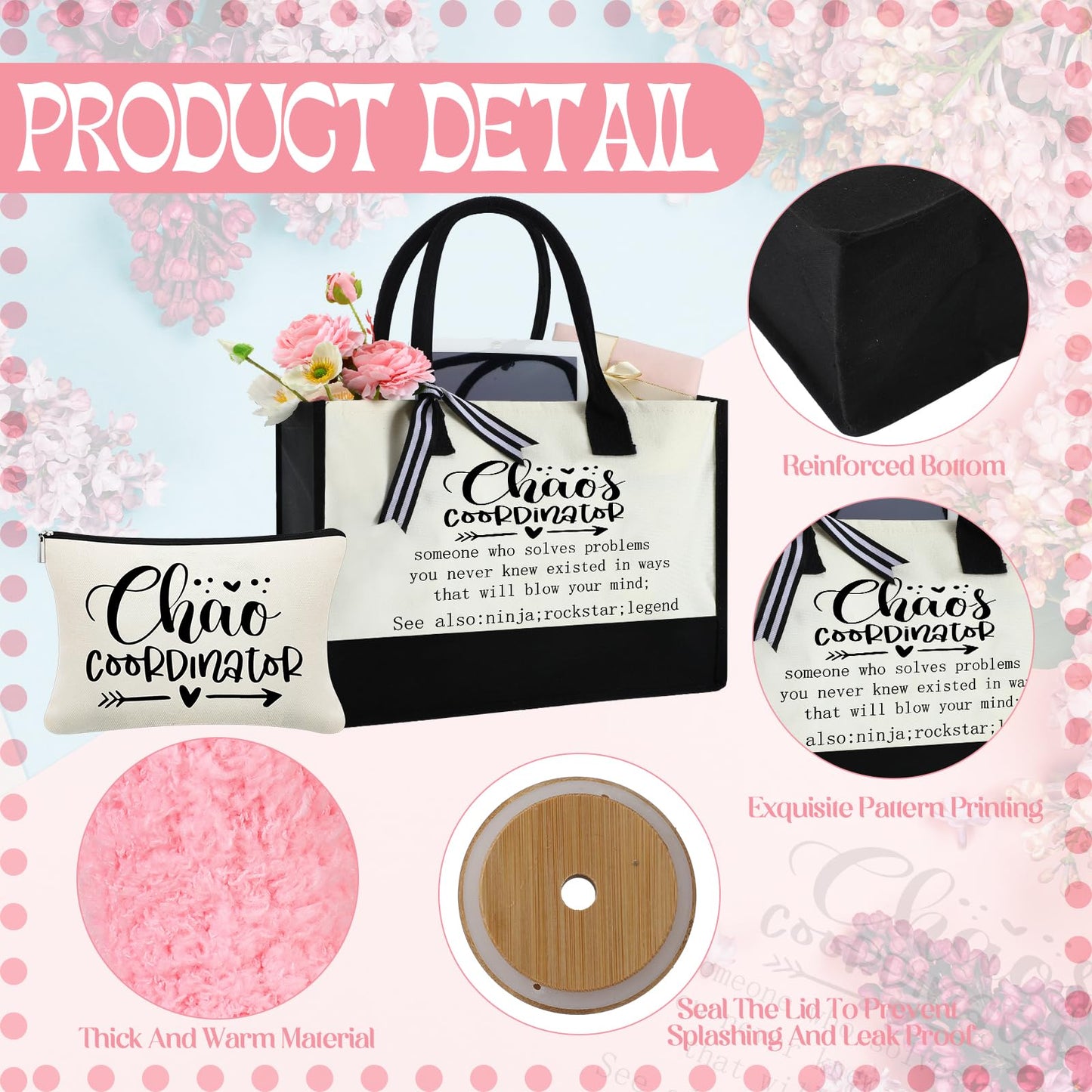 Paterr 7 Pcs Coworker Gifts for Women Thank You Gifts Include Tote Bag Makeup Bag 18oz Cup Socks Keychain Thank You Card and Box for Coworker Nurse Wife