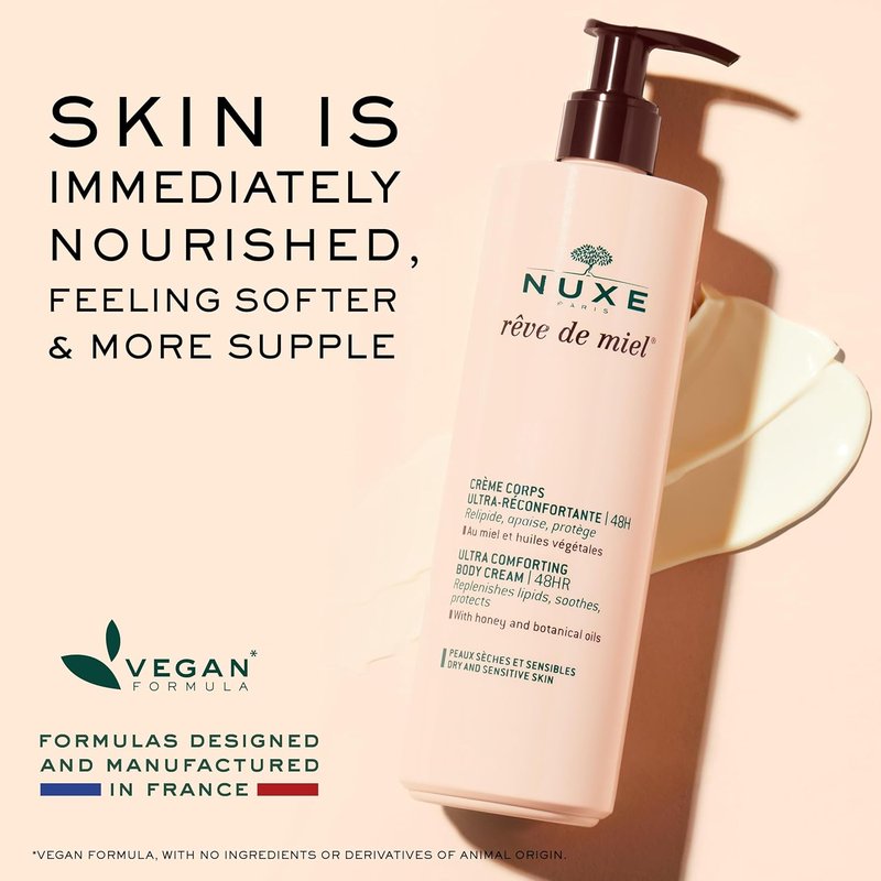 Nuxe Rêve de Miel Body Cream - Ultra-Comforting Shea Butter & Honey for Dry Skin | 13.4 Fl Oz