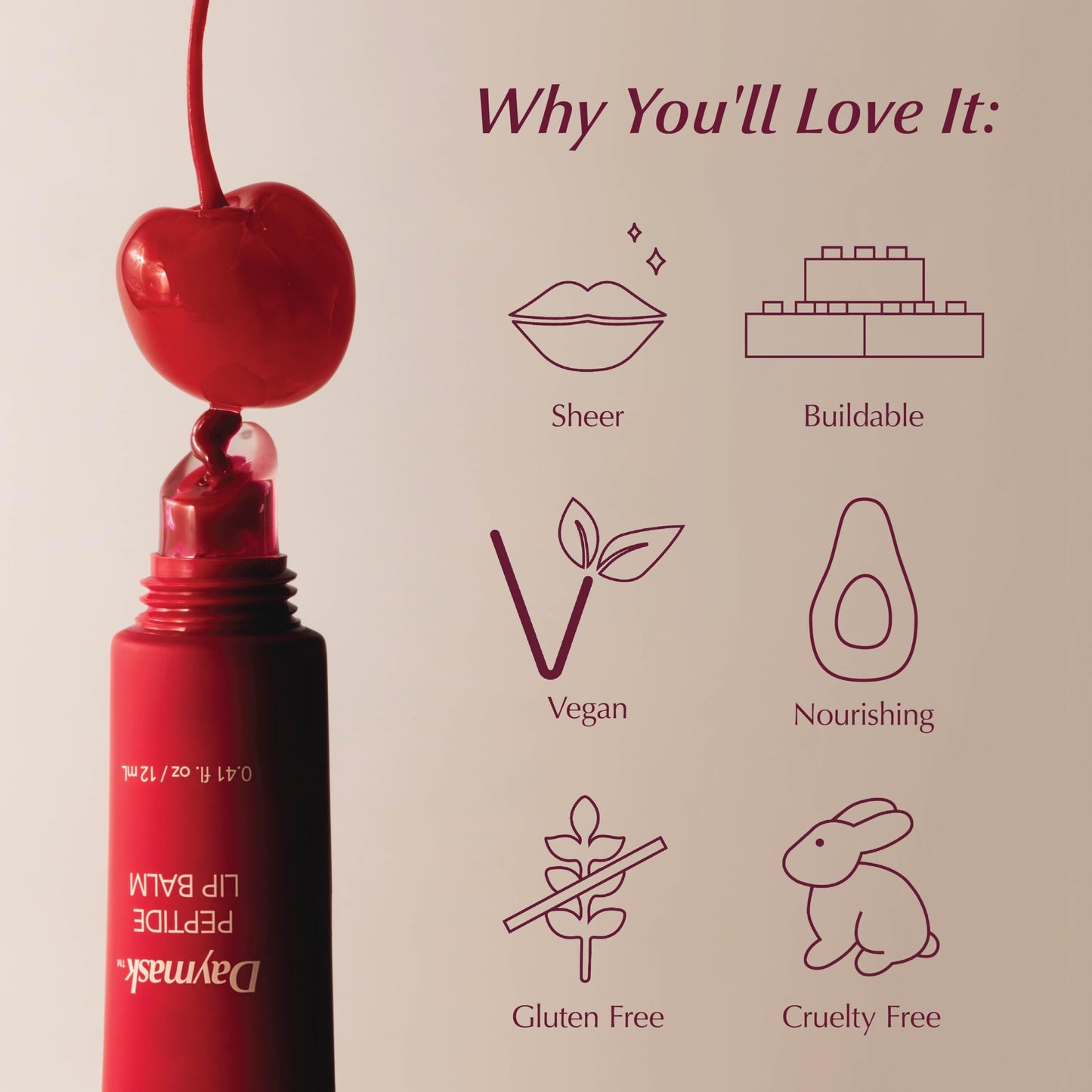 PERSONA Pomegranate Daymask Peptide Lip Balm | Rich, Glossy Hydration | With Oat Kernel Oil, Squalane & Peptide Complex | Vegan, Fragrance-Free, Sensitive-Lip Safe (0.3 oz) | Made in USA